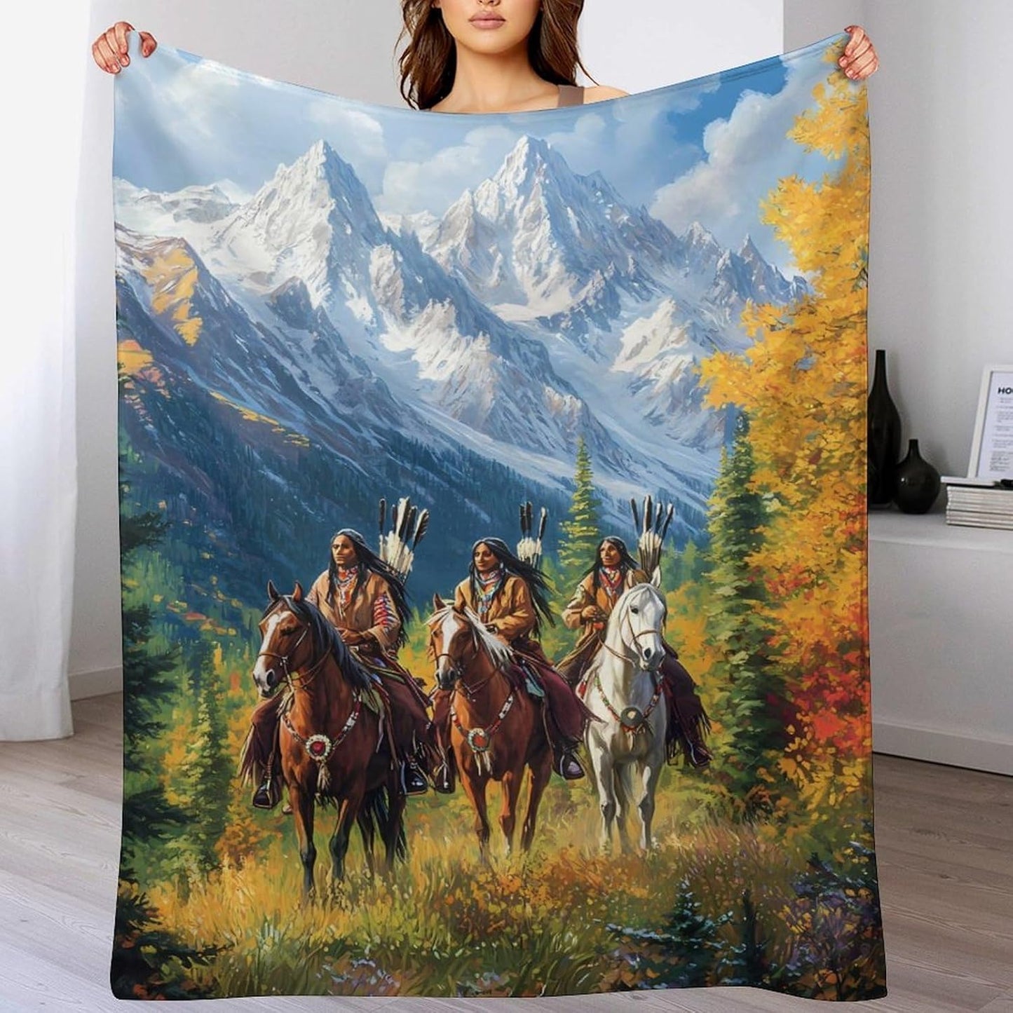 Native USA Tribal Indian Throw Blanket for Couch Bed Plush Cozy Fuzzy Flannel Blanket for All Season 40"x50"