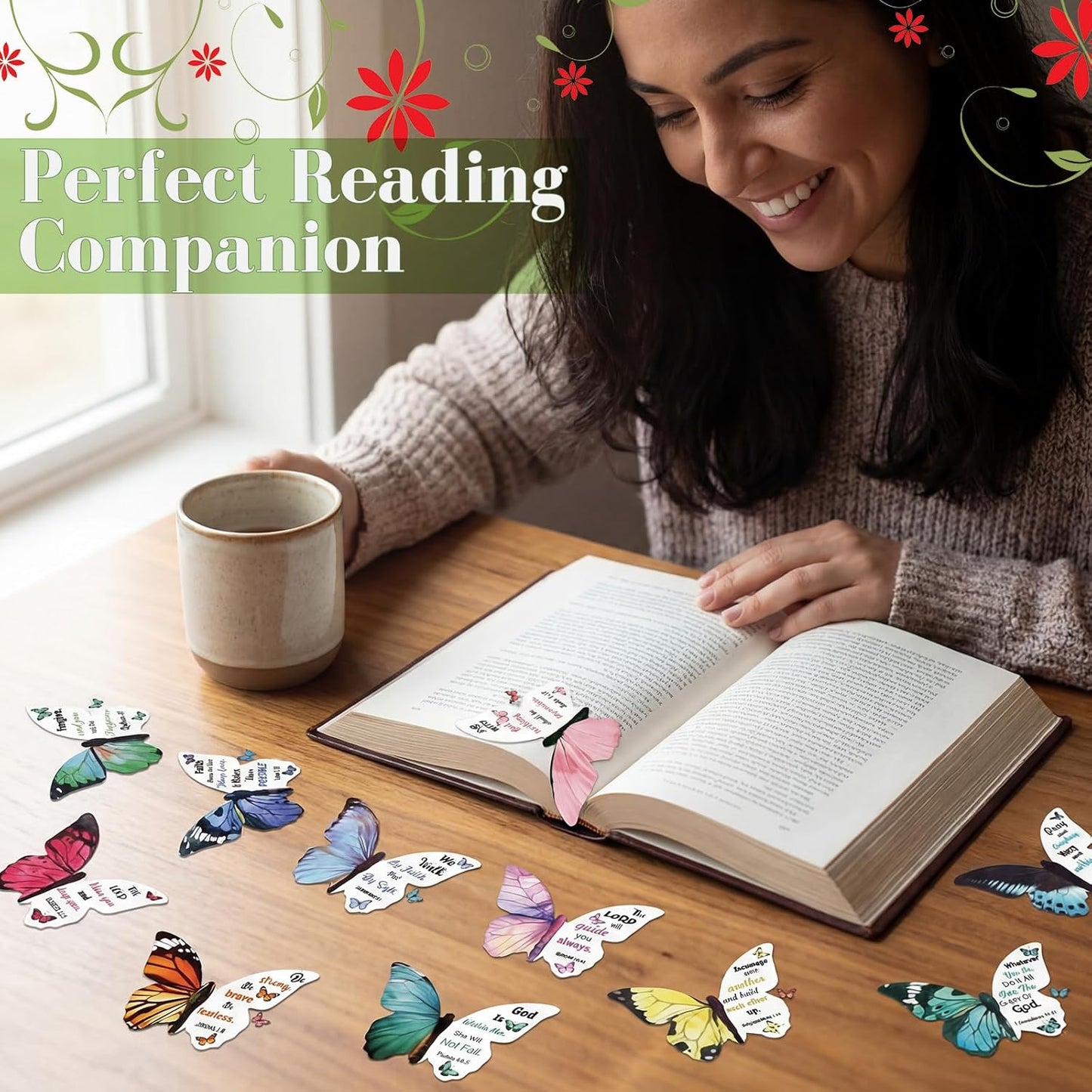 24 Pieces Bible Verse Magnetic Bookmarks Christian Butterfly Magnet Bookmarks Foldable Women Religious Gift for Mother's Day 1.6 x 2.2 In Inspirational Reading Page Markers for School Church