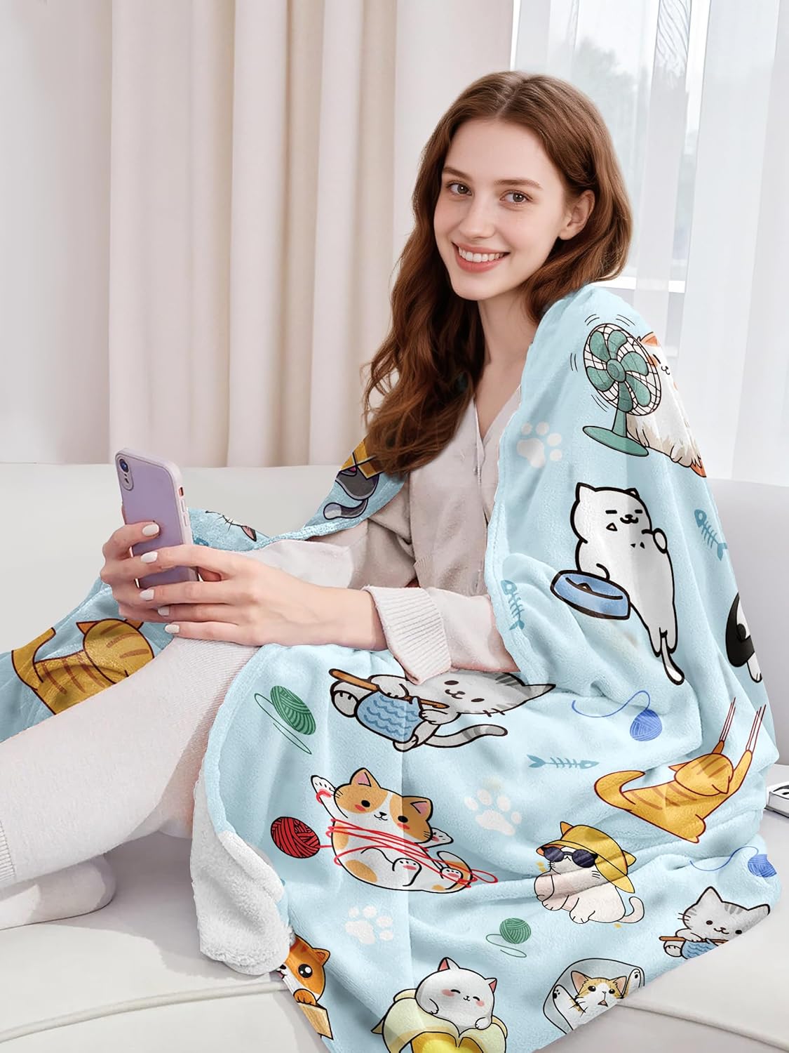 Cat Blanket Gifts for Cat Lovers Soft Flannel Cats Throw Blanket Bedding Decor for Kids Girls Women Adults 50"x40"