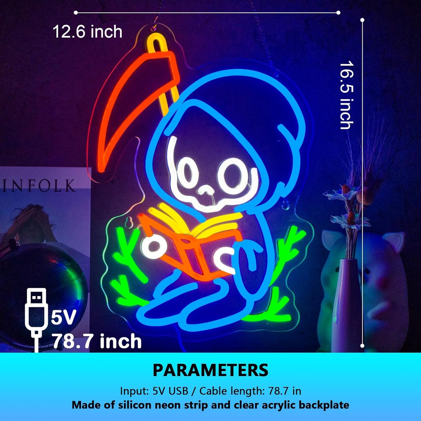 Ghost Reads Book Neon Sign Read Books and Be Kind Neon Signs for Wall Decor Reads Books USB Dimmable LED Lights for Student Suitable for Classroom Bookstore Library Museum Study Room Gift for Teen Boys Girls Christmas
