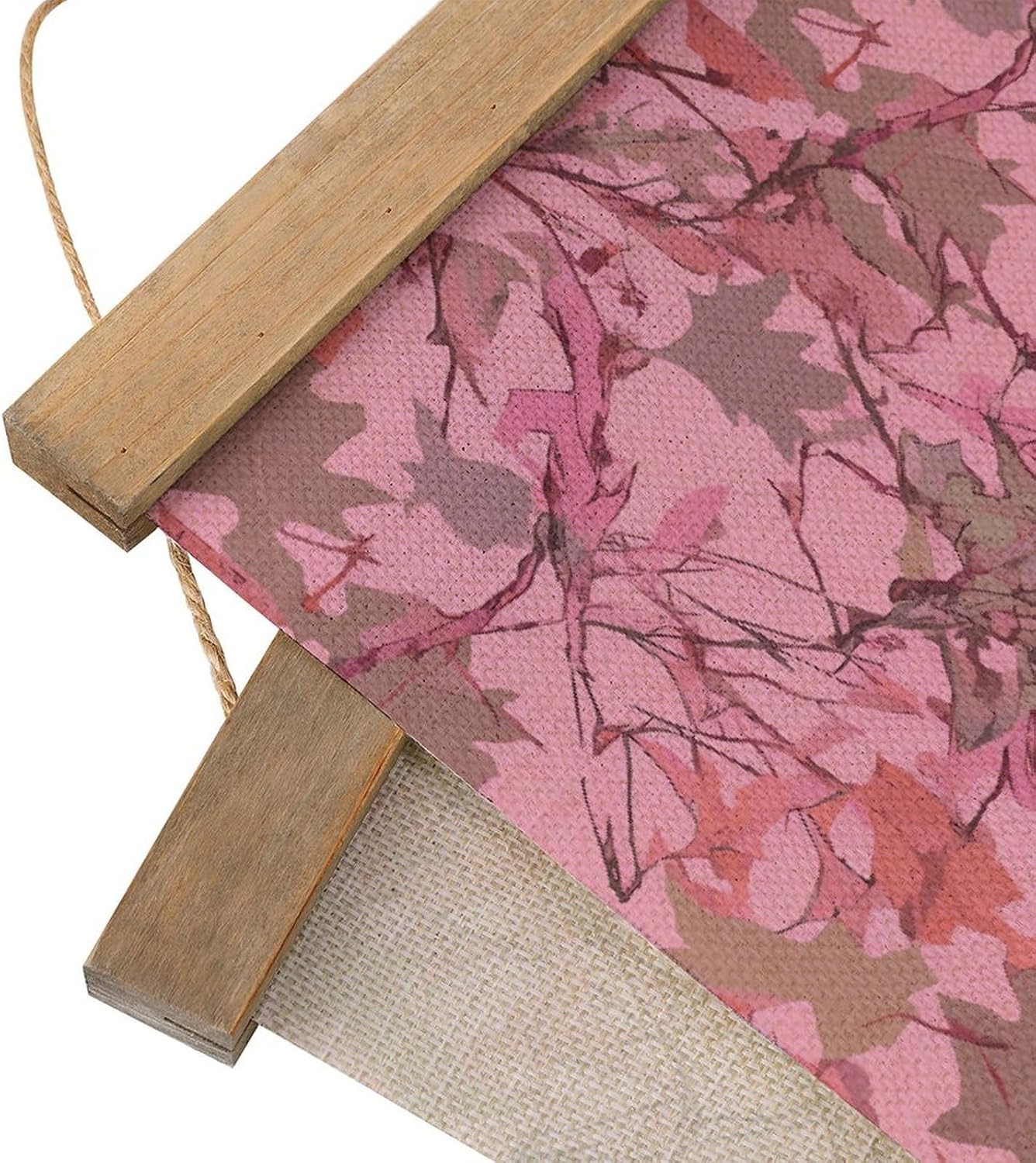 Vintage Pink Leaves Camo Poster with Wooden Frame Personalized Linen Hanging Scroll Painting Rustic Wall Hanging Illustrative Modern Artwork Decor for Home Living Room Bedroom Office