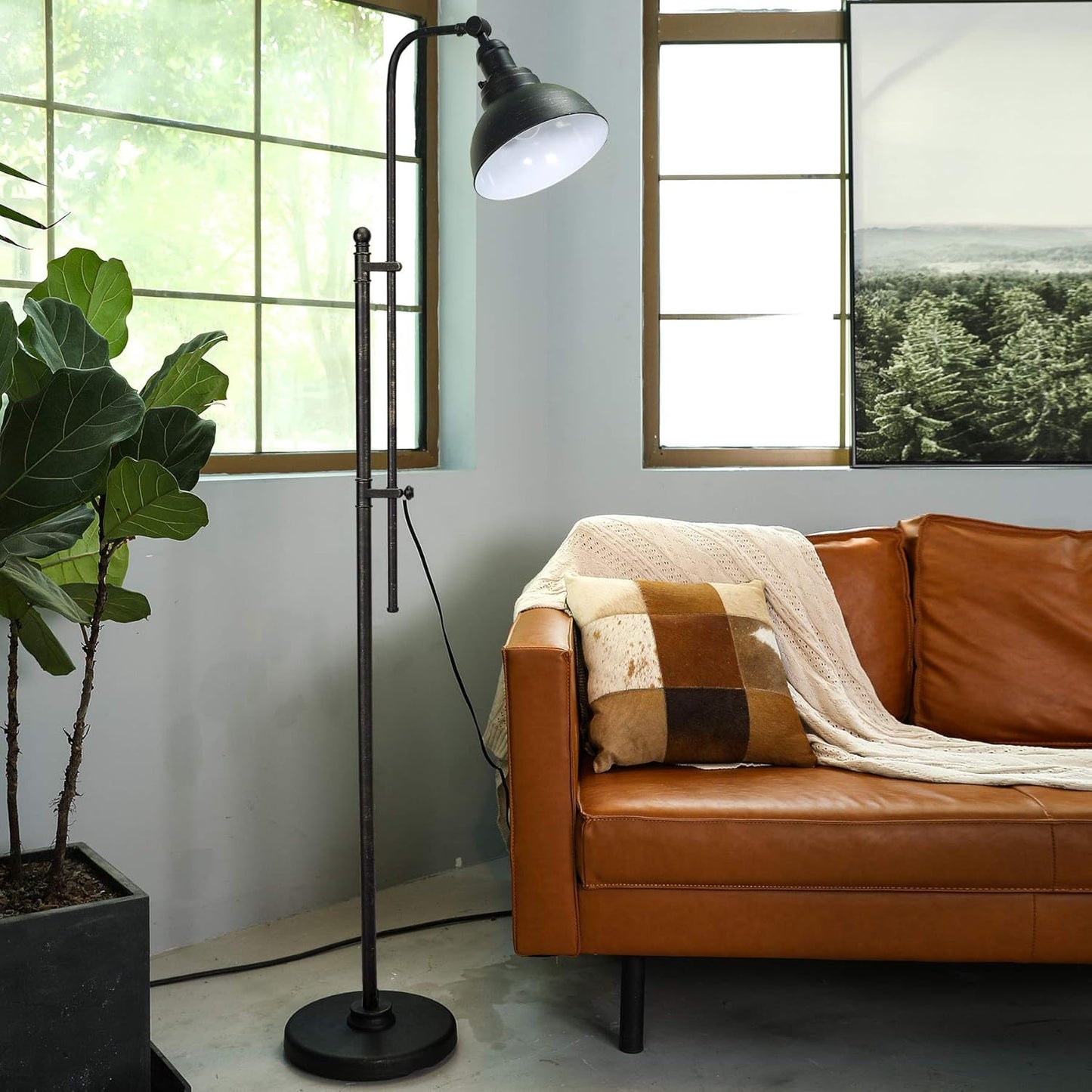 VONLUCE Floor Lamp for Living Room, 65" Tall Industrial Floor Lamp, Adjustable Height & Head Vintage Metal Standing Reading Pole Lamp for Bedroom, Office, Farmhouse