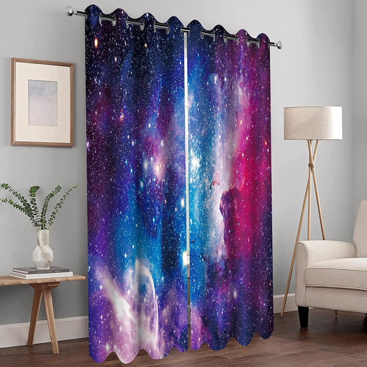 MissHope Outer Space Galaxy Blackout Curtains Kids Boys Girls Teens Universe Nebula Drapes Colorful Stars Starry Sky Decor for Home Bedroom Room Darkening Grommet Window Drapes 2 Panels, 42x63 Inch