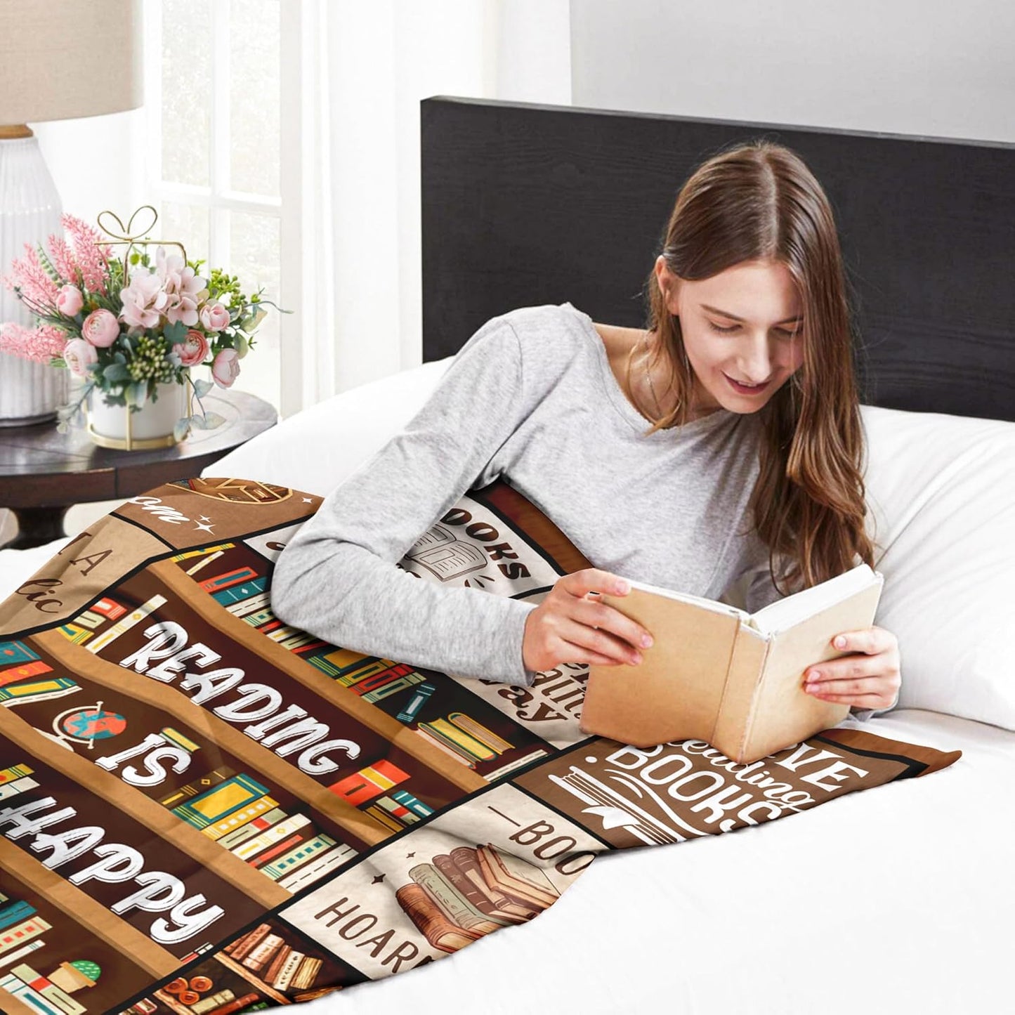 Book Lovers Gifts - Gifts for Book Lovers Women - Gifts for Readers - Reading Blanket - Books Club Librarian Bookworm Bookish Blanket Present for Women - Christmas Graduation - Throw Blanket 50"x60"