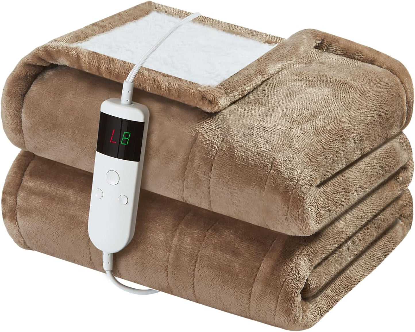 Electric Heated Blanket Full Size 72''x84'' Soft Flannel & Sherpa Electric Blanket with 10 Heating Levels, Automatically Shut Down After 8h with Overheat Protection Machine Washable