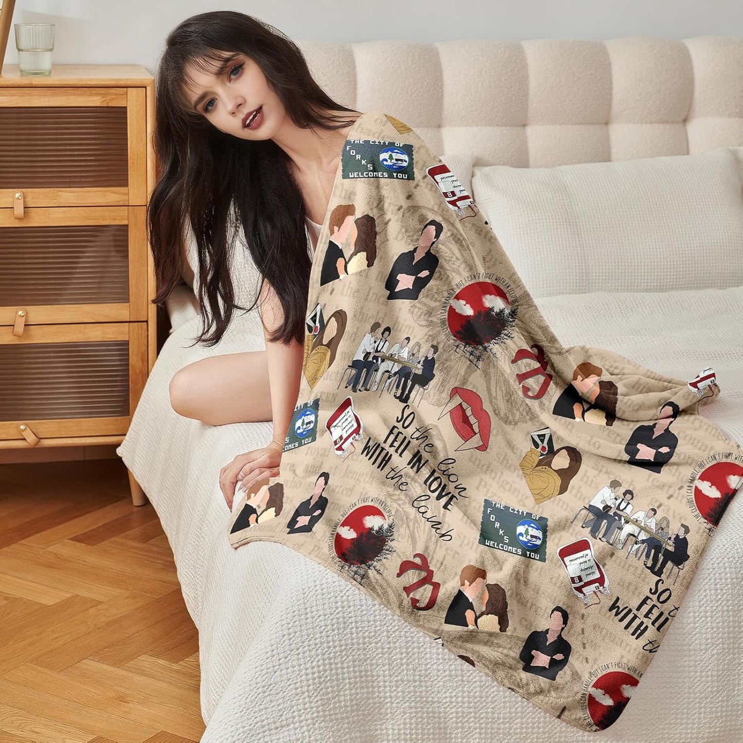 MHunter 50'' x 40'' Movie Twilights Gift Large Size Flannel Blanket, Edw Vampire Romance Throw Blankets House, All Seasons Warm Cozy for Sofa Chairs Bed Home Office Fans, Perfect for Girls and Women