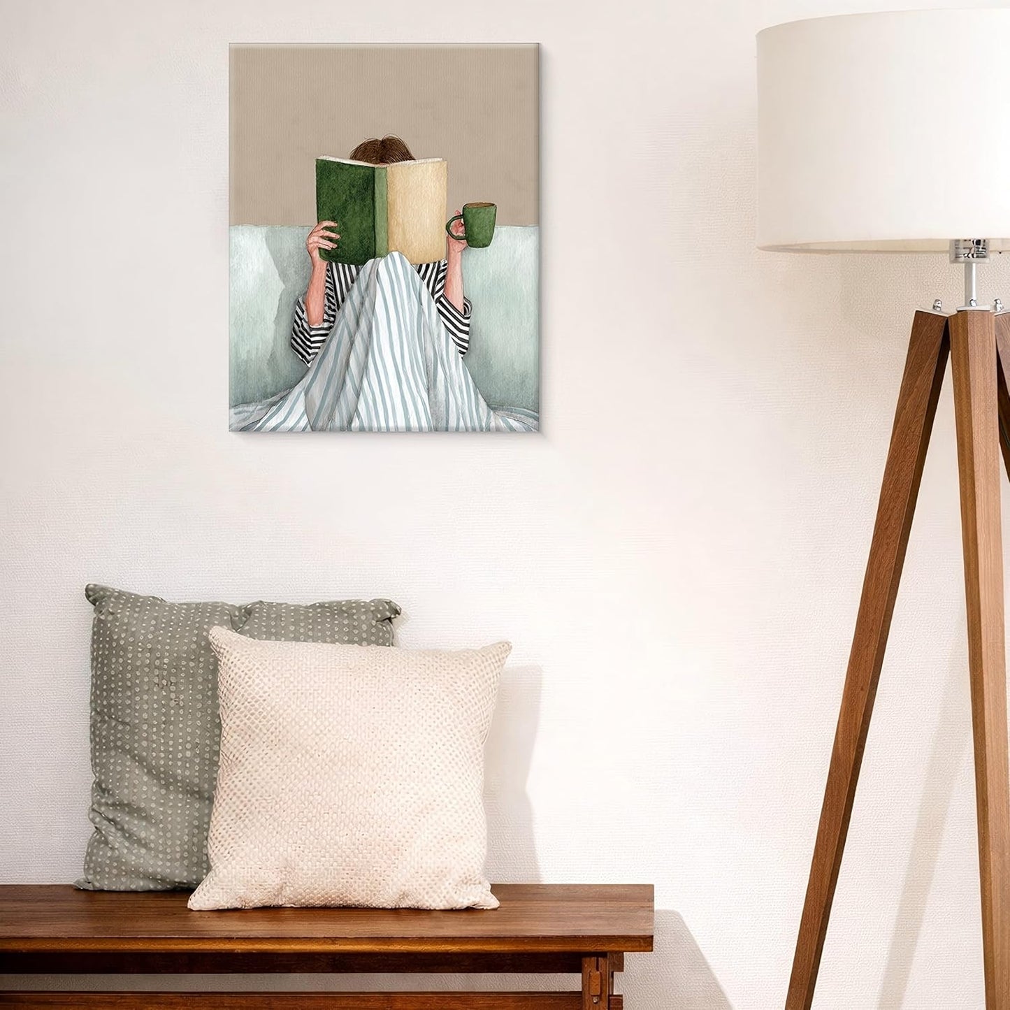 Minimalist Woman Reading Wall Art Print Abstract Reader Canvas Poster Picture Book Lover Gifts Wall Decor for Home Living Room Study 8x10 Inch Framed