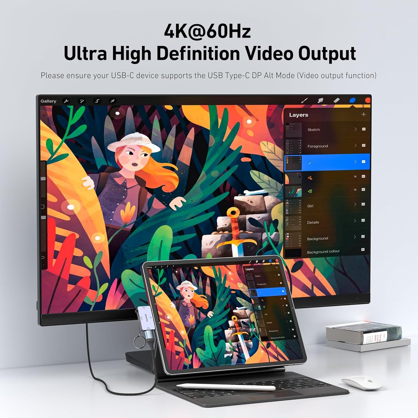 BENFEI USB C to HDMI 4K@60Hz, 10Gbps USB-A, 100W Power Delivery Compatible with iPad Pro, MacBook Pro/Air, iMac, iPhone 16/15 Pro/Pro Max, XPS, Thinkpad and More