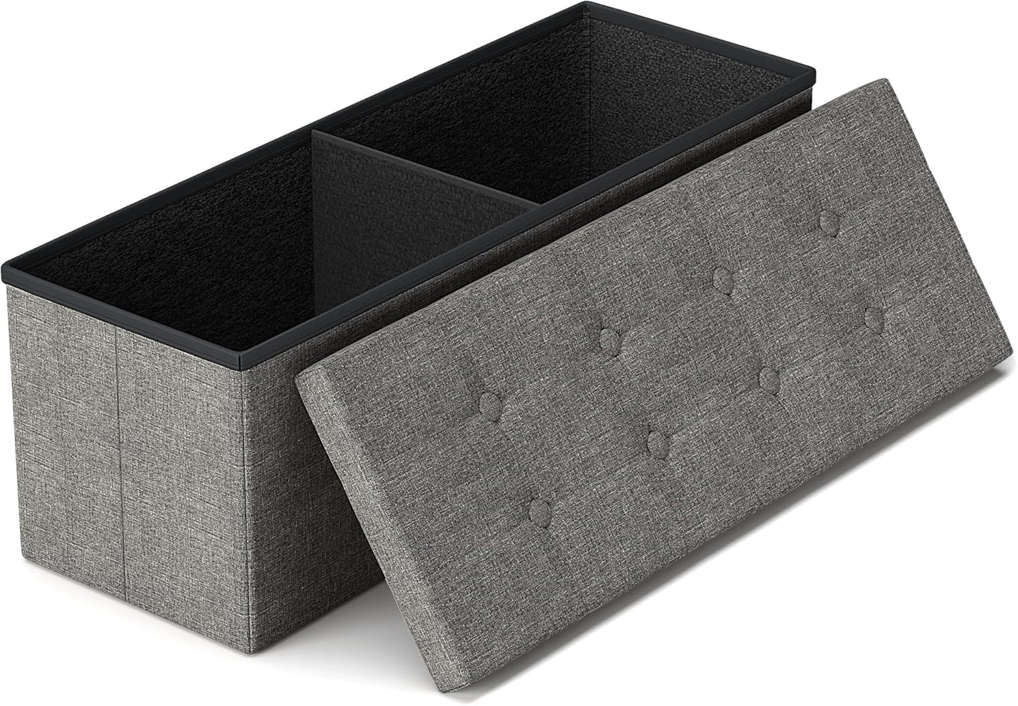 GLAXYFUR 43.3 inches Folding Storage Ottoman Bench Storage Chest Footrest for Bedroom, Entryway and Living Room, Holds up to 660 lb Dark Grey