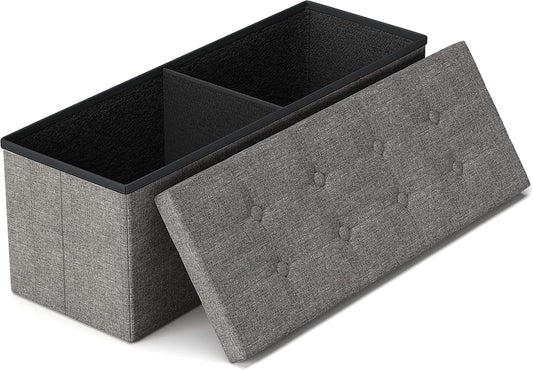 GLAXYFUR 43.3 inches Folding Storage Ottoman Bench Storage Chest Footrest for Bedroom, Entryway and Living Room, Holds up to 660 lb Dark Grey