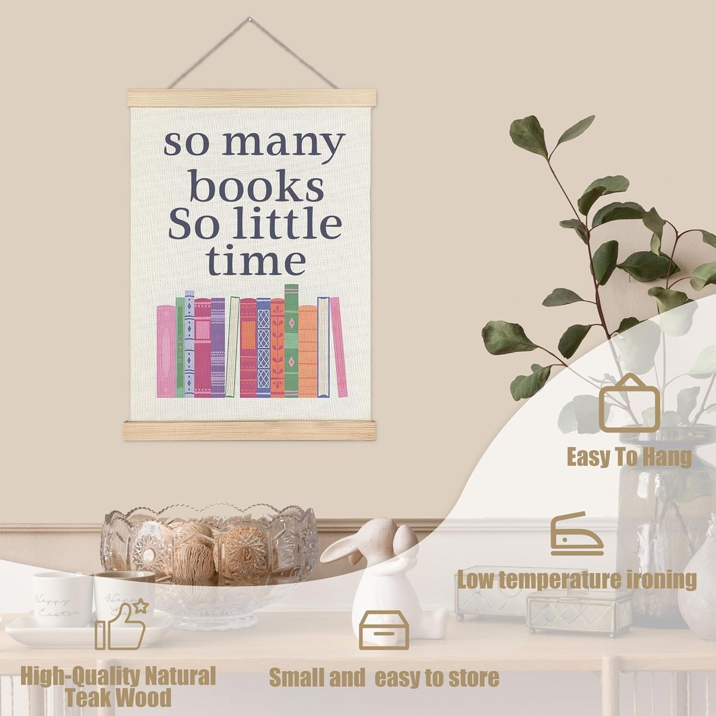 WUCHJ Reading Book Wall Art Poster, Reading Nook Decor, Gifts for Book Lovers Readers, So Many Books So Little Time Canvas Prints Artwork for Classroom Library Reading Corner Room Decor, 12x16 Inch