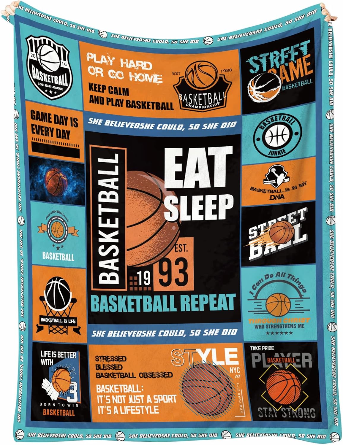 Basketball Throw Blanket 60 x 50 – Soft Flannel Fleece Sports Room Decor for Boys & Girls, Teen Collage Poster Style, Cozy Couch/Bed Throw, Machine Washable Gift for Basketball Fans