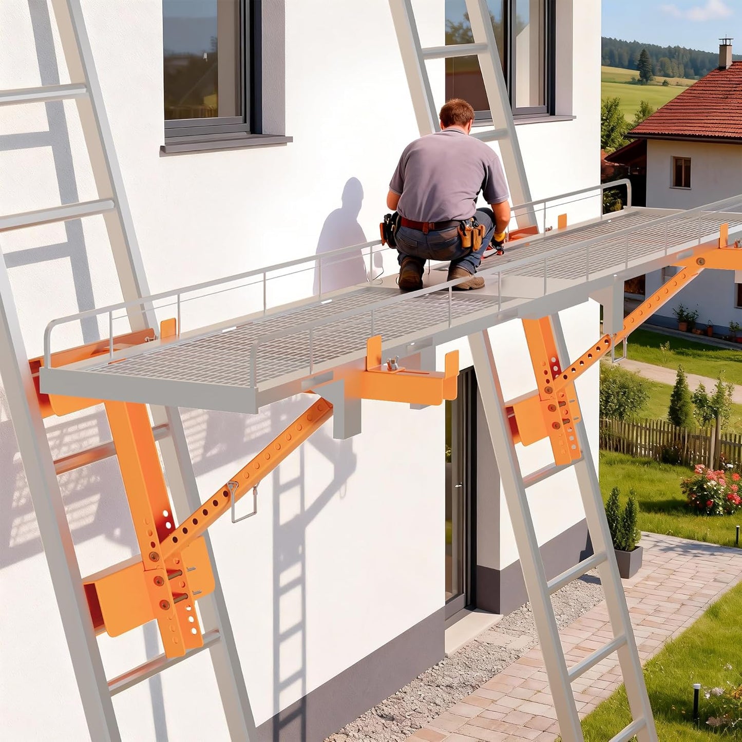 2 Pack Ladder Jacks for Scaffolding Platform, Heavy-Duty Steel Ladder Jacks Scaffold Bracket 350 Lbs Capacity, Adjustable Ladder Jack, Two-Rung Short Body Extension Ladder Jack for Jobsite 20'' Stage