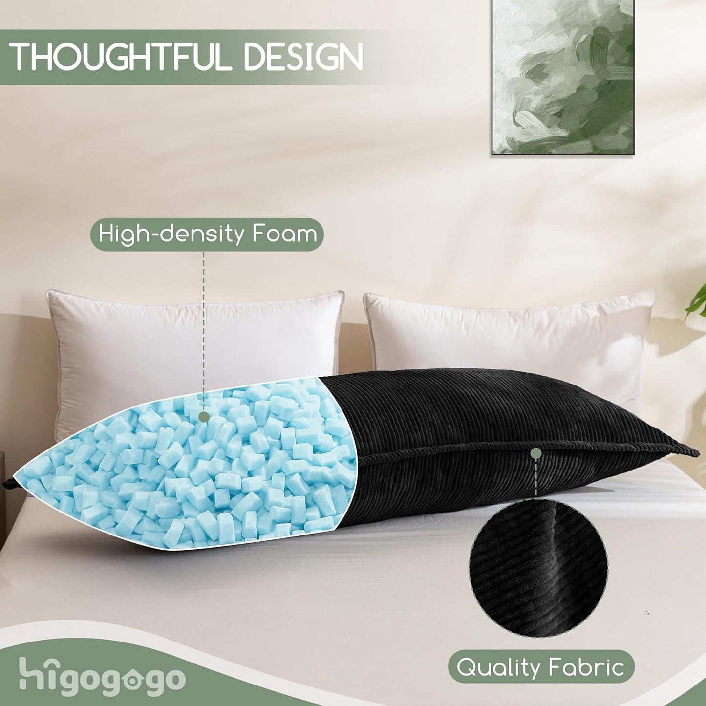 HIGOGOGO Body Pillow for Adults, Thickened Memory Foam Long Bed Pillow, Breathable Full Body Pillow with Removable Pillow Cover (20x54 Inch)