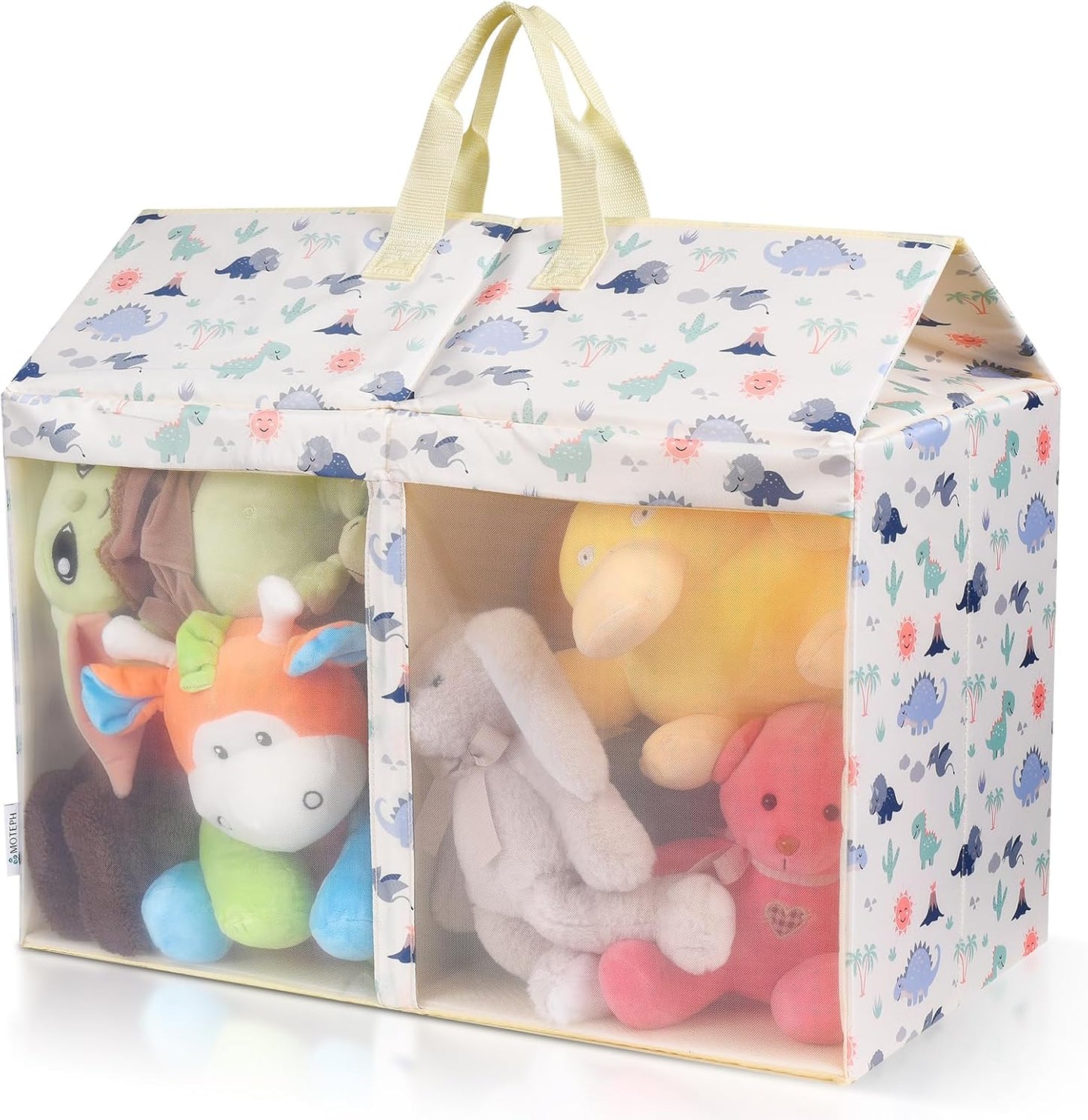 Moteph Toy Box with Lid, Collapsible Dinosaur Toy Chest with Mesh Window & Divider, Large Stuffed Animal Storage Bin for Playroom, Kids Room, Nursery Organization, Toy Bin for Boys & Girls