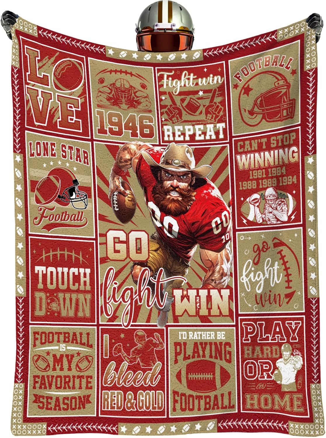Red Football Throw Blanket, American Rugby Cozy Flannel Plush Blanket, City Football Lovers Fan Gifts for Men Women Sport Team Game Party Support Sofa Bed Blankets 50'' x 60''