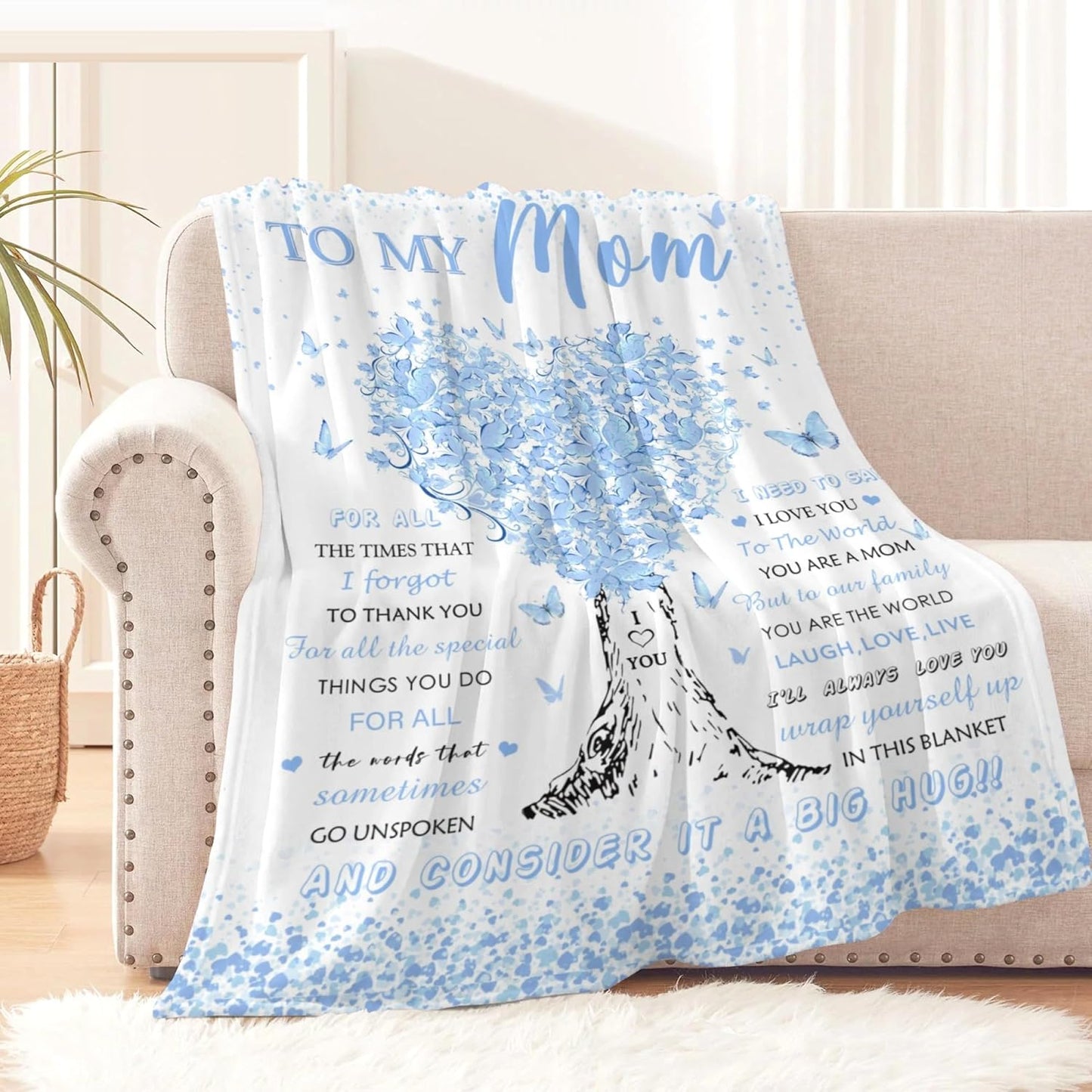 Mom Blanket, Gift for Mom from Daughter Son, Unique Blue Women Throw Blanket Gifts for Mothers Day Anniversary Christmas, Super Soft Warm Flannel Blankets 60"X50" for Couch Bedroom Livingroom