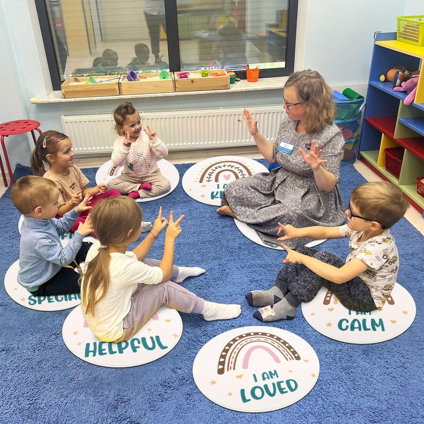 HiiARug Carpet Circles for Classroom Sitting Classroom Decor Rugs for Elementary Preschool Daycares Flexible Seating Circle Time Rug for Group Activities,12pcs,Round 18"