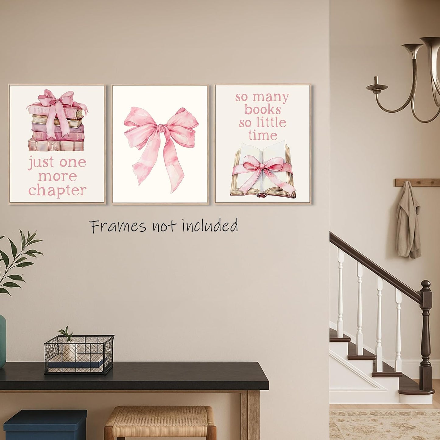 Aychlithic Coquette Bow Reading Wall Art Decor Posters - Pink Bow Preppy Room Decor for Bookish Book Lovers, Just One More Chapter Book Club Poster Prints for Bedroom Dorm Unframed 8x10 Inch, Set of 3