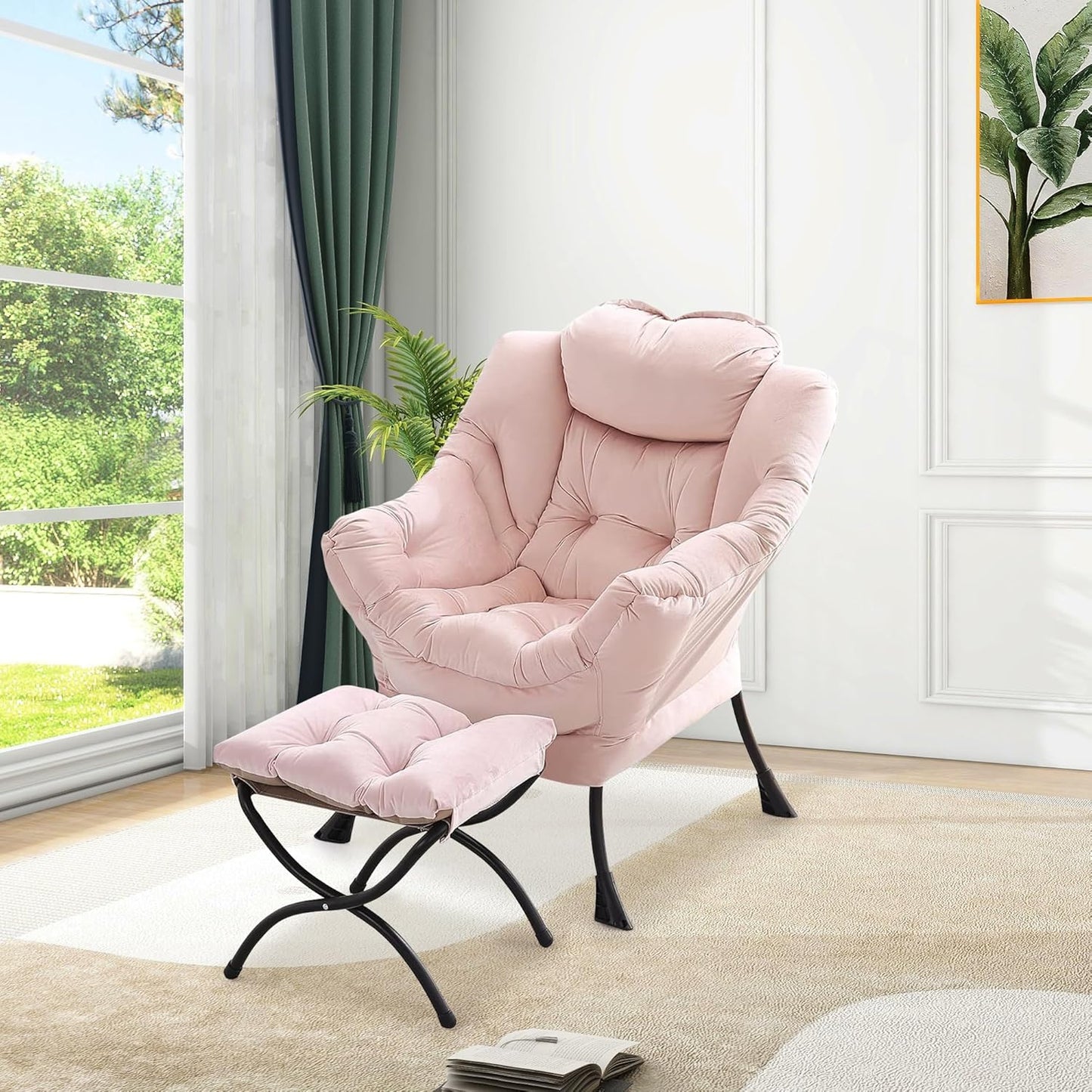 GarveeHome Lazy Chair with Ottoman, Modern Lounge Accent Chair, Leisure Sofa Armchair with Footrest, Reading Armchair with Side Pocket for Living Room, Bedroom, Dorm & Office