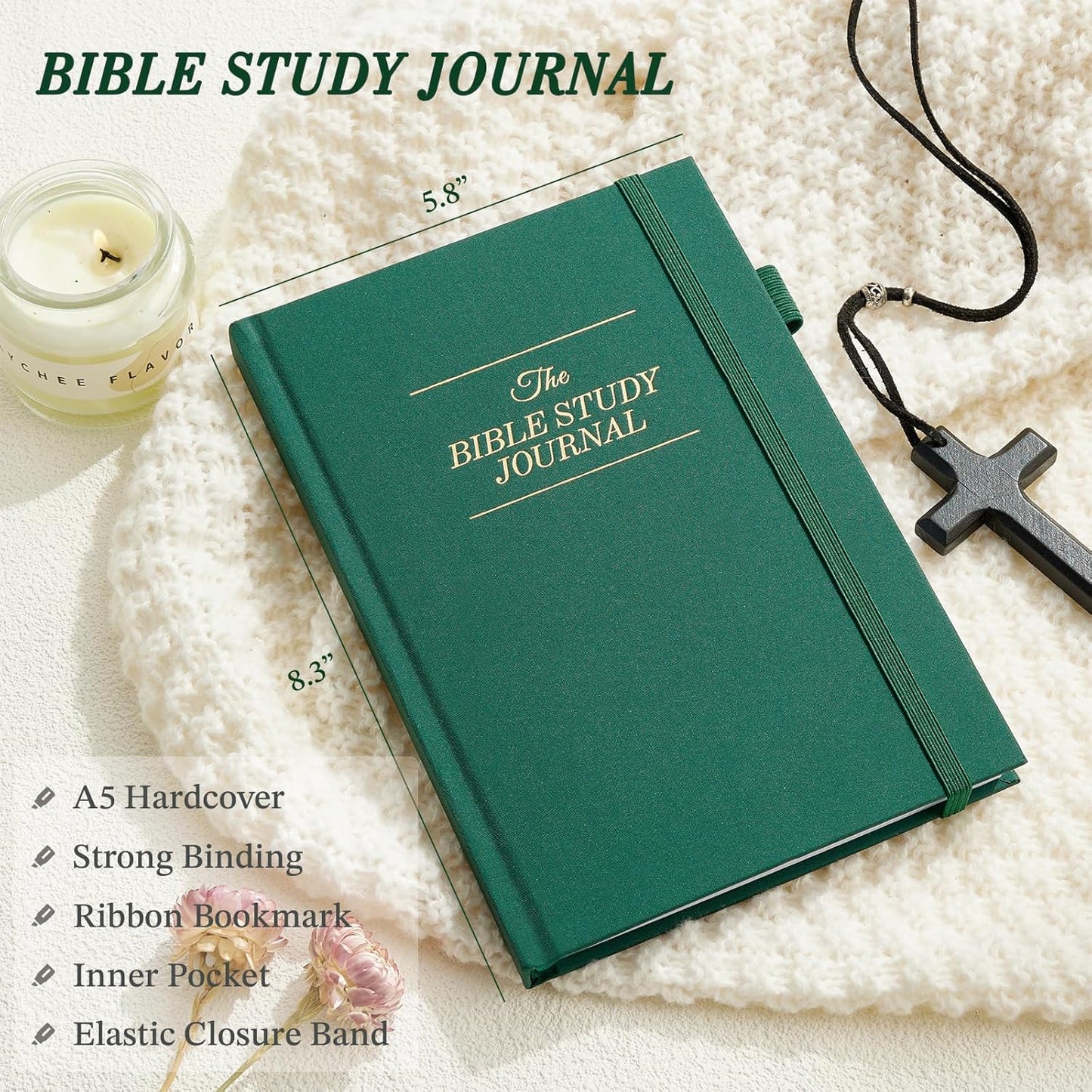 JUBTIC Bible Study Journal with Verse, Prayer Journal for Woman & Men, Christian Planner, Study Scripture Notebook, Faith & Devotional Journal, Bible Notebooks for Note Taking, Christian Gifts (Dark Green)