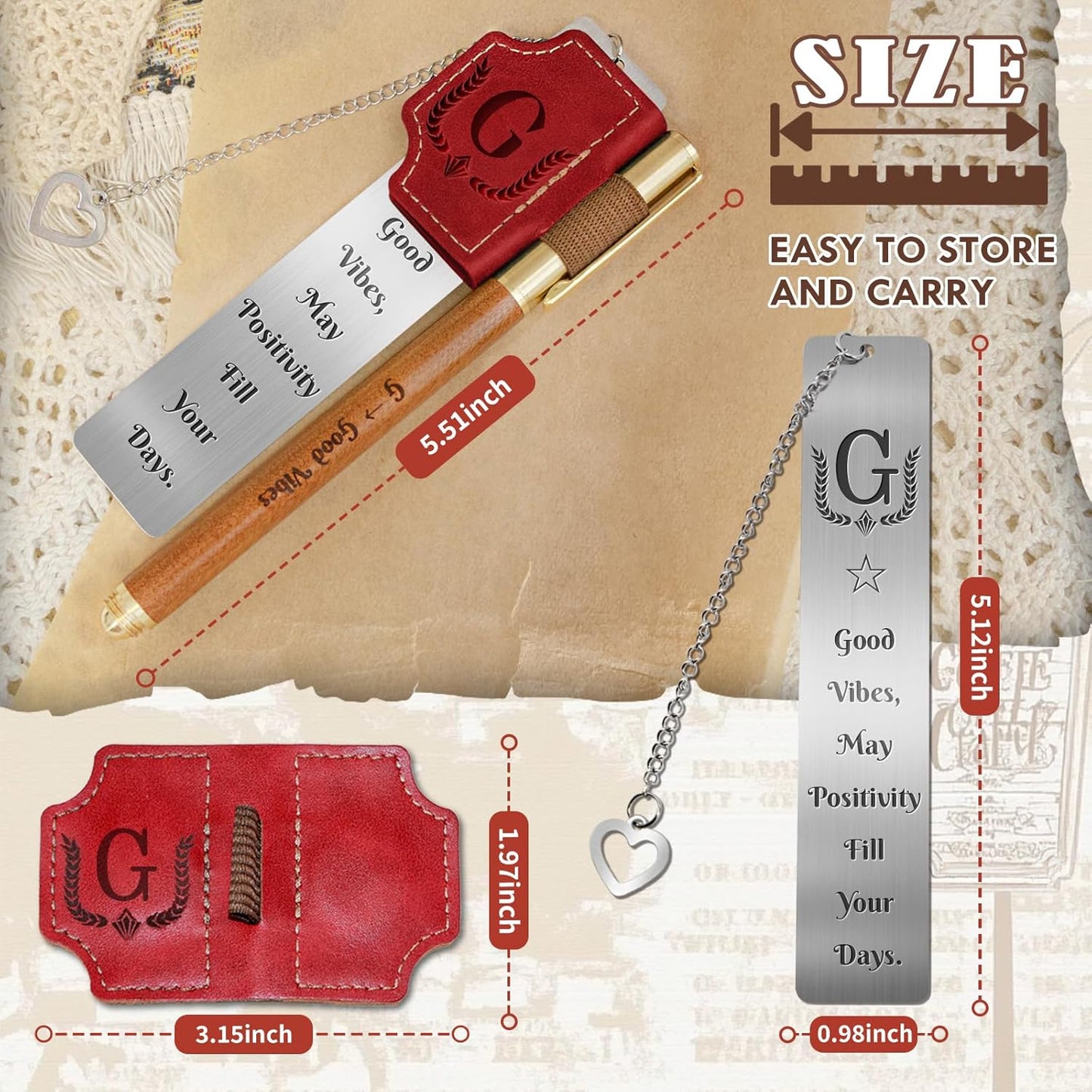 3Pcs Personalized Magnetic Leather Bookmark with Pen Holder Include Custom Metal Book Marks & Wooden Pen, Customized Book Markers Gift for Book Lover Readers Women & Men Book Accessories(Blue,C)