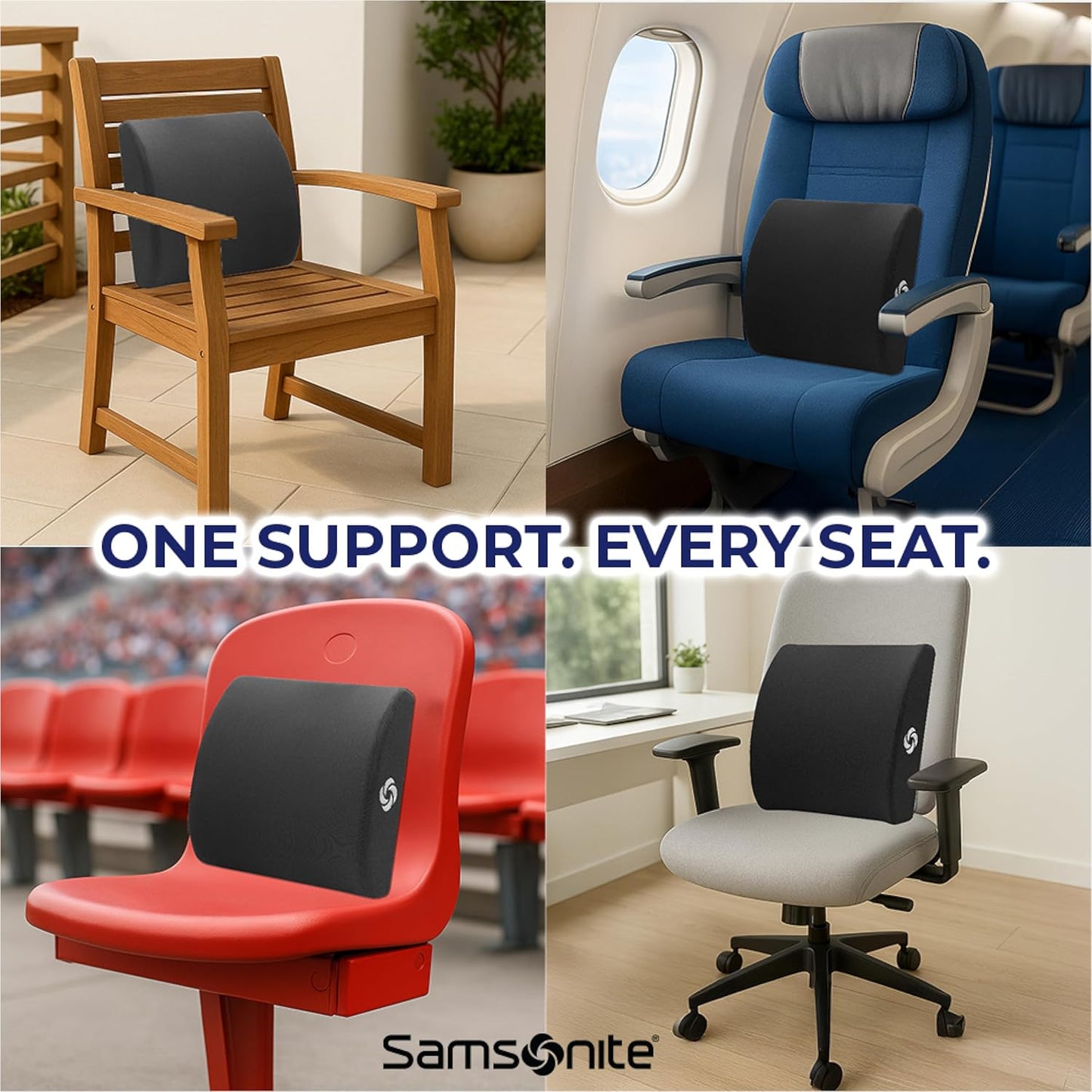 Samsonite Ergonomic Lumbar Support Pillow for Office Chair and Car Seat - Memory Foam Back Support Lumbar Pillow Premium Cushion Chair Support for Lower Back Pain Relief and Versatile Use (Black)