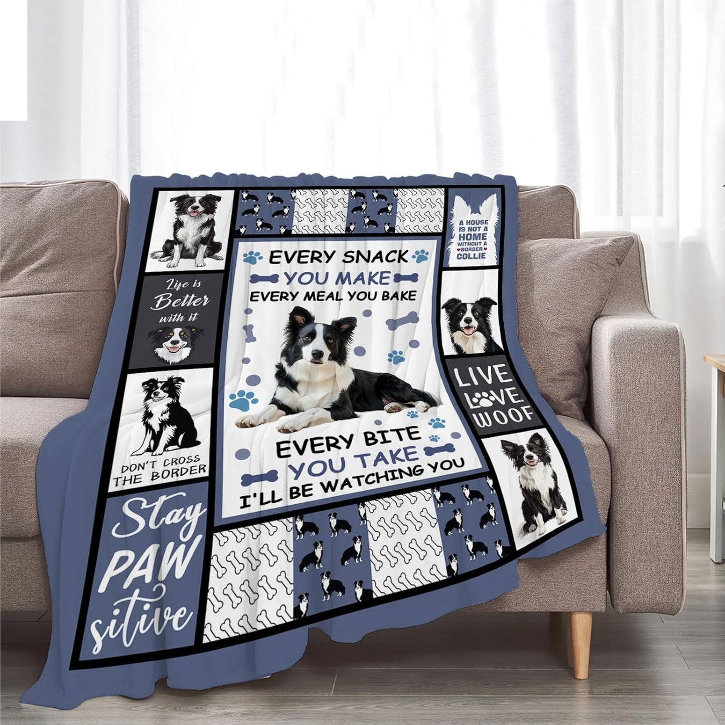 Border Collie Blanket, Dog Throw Blanket, Border Collie Gifts, Pet Dog Stuff Fleece Flannel Plush for Women Men Boys Girls Lover Adults Soft Bedding for Sofa Bed Office Home Decor 40"X50"