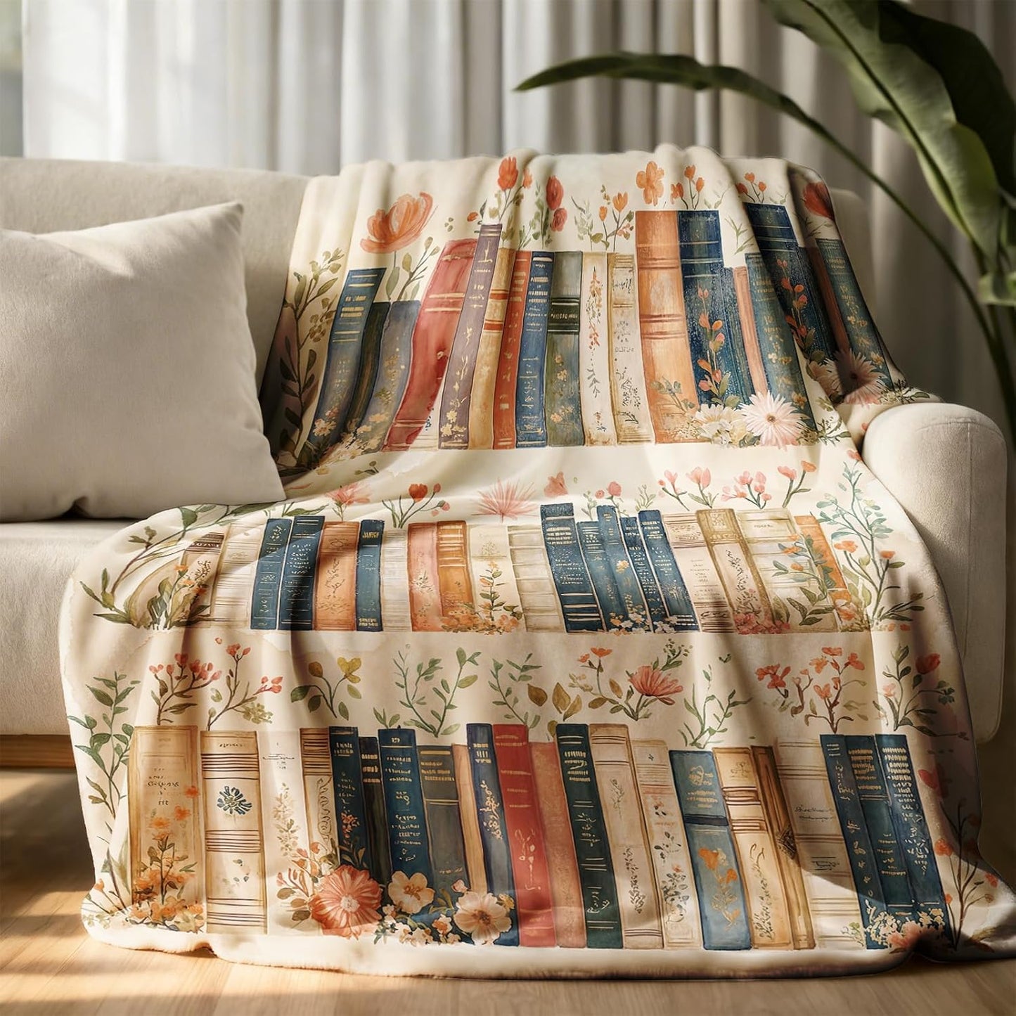 Book Lovers Gifts for Women Readers, Vintage Book Blanket 50x60 Inch, Floral Soft Cozy Throw Blanket for Librarian Books Club, Bookish Gifts for Bookworm Friends