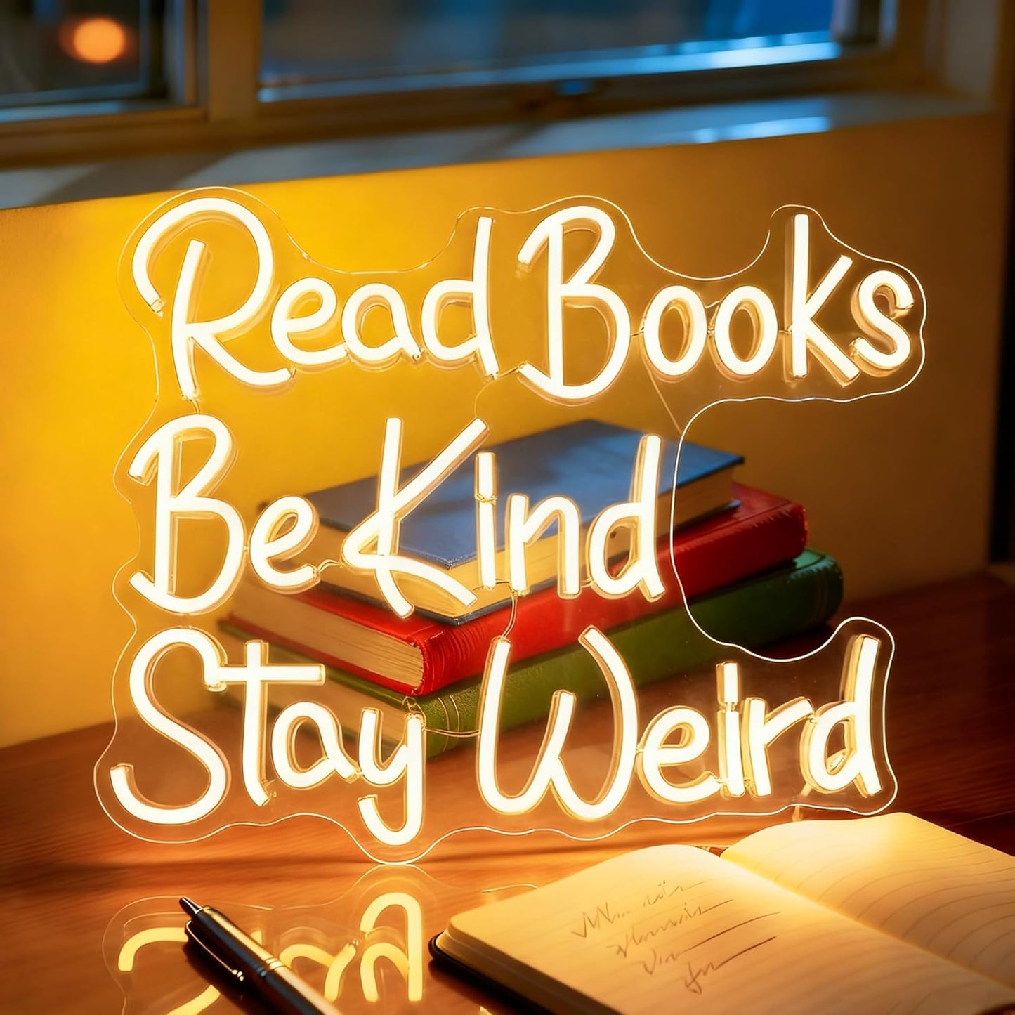 Neon Sign, Read Books Be Kind Stay Weird Neon Signs for Wall Decor Warm White LED Neon Light Up Signs Home Decor for Study Room Bookstore Bedroom Business Club Decoration USB Operated