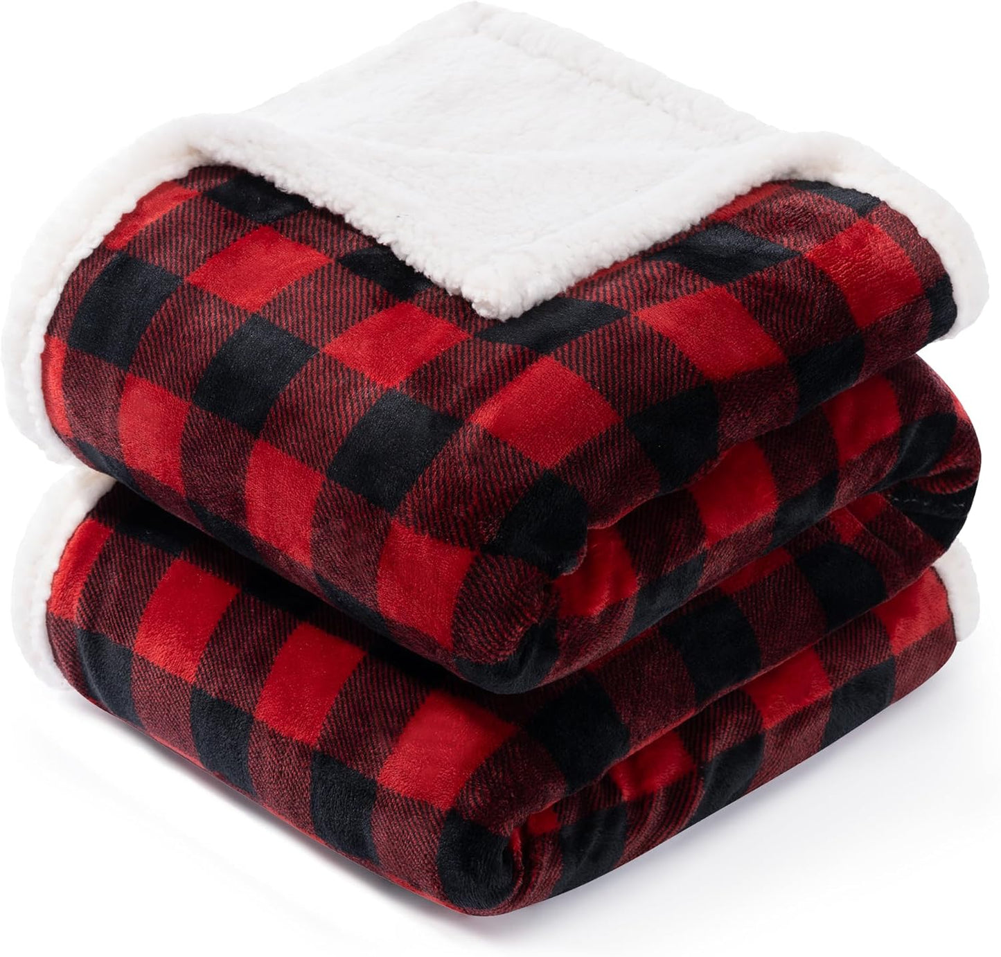 BEAUTEX Christmas Sherpa Fleece Throw Blanket, Super Soft Warm Buffalo Plaid Plush Blankets and Throws, Warm Winter Cozy Fuzzy Blanket for Couch Sofa Bed (Red, 50" x 60")