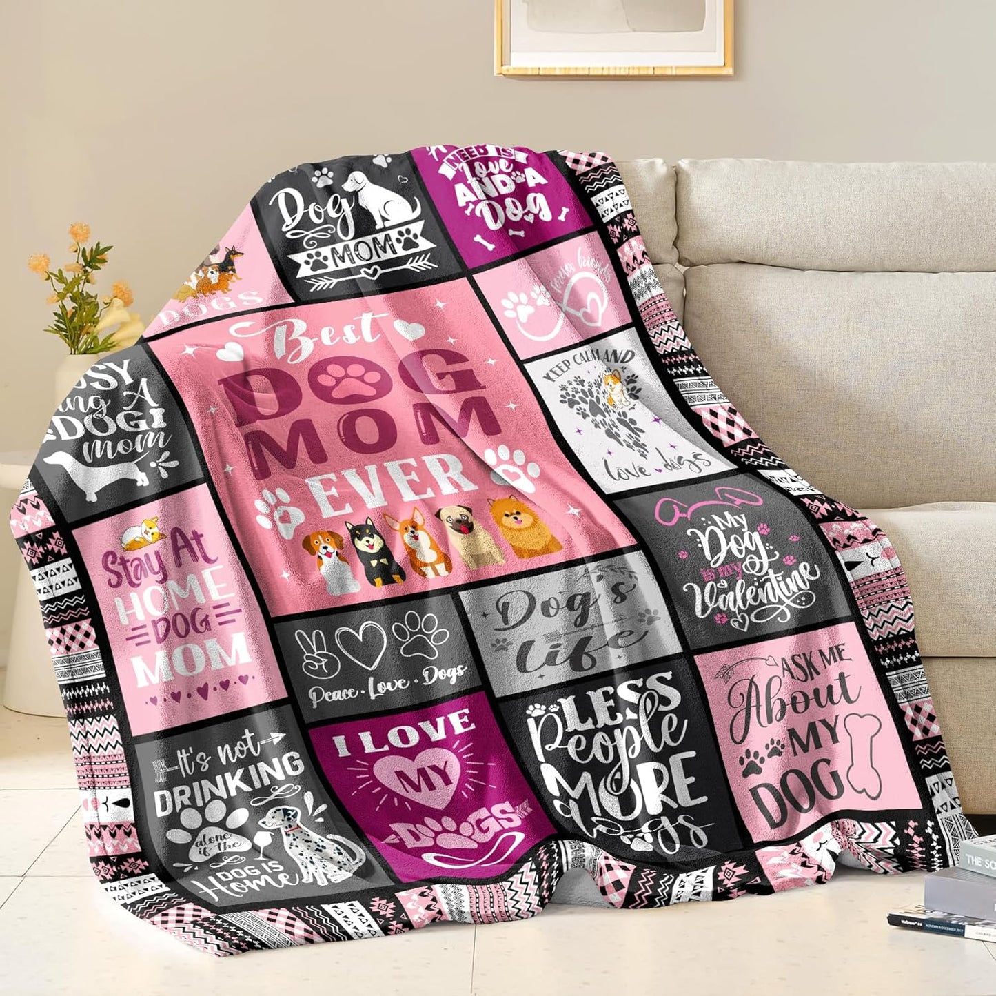 Dog Mom Blanket Gifts for Women, Soft Flannel Best Dog Mom Throw Blanket Birthday Gift for Dogs Owners Moms, Dogs Lovers Gifts for Women Aldult 50"x40"