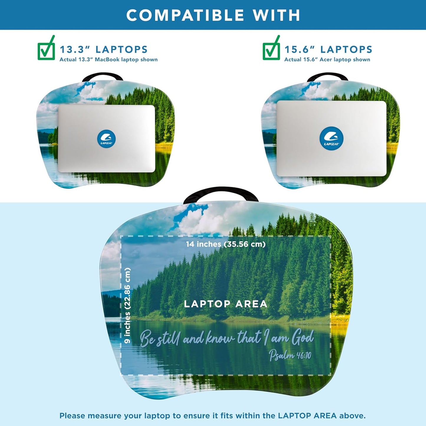 LAPGEAR MyStyle Portable Lap Desk with Cushion - Christian Be Still - Fits up to 15.6 Inch Laptops - Style No. 45722