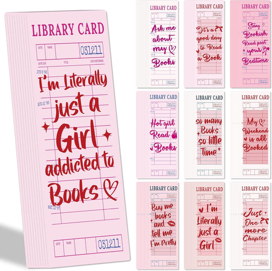 Vintage Bookmark Bulk Gifts - 100 Pcs Pink Library Card Paper Bookmarks for Women Girls Students Book Lovers Retro Quote Page Marks Reading Accessories Bookish Gift for Birthday Christmas