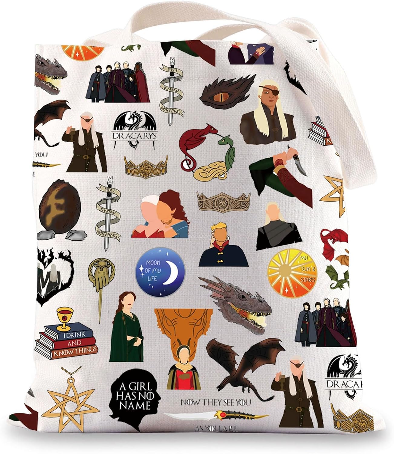 BWWKTOP Jon Snow Tote Bag Jon Snow Fans Gift Daenerys Reusable Grocery Bag House Stark Gift Stark & Targaryen Merch