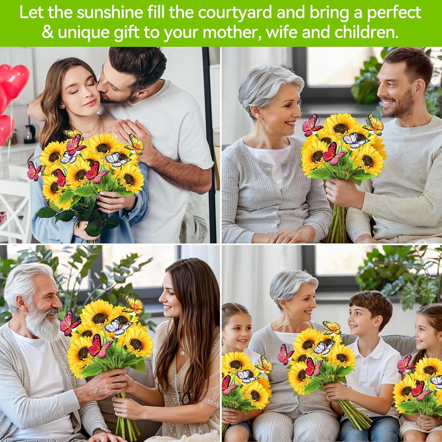 Solar Sunflower Lights Outdoor, 3 Pack Solar Garden Lights with Butterfly Decor, IP65 Waterproof Outdoor Solar Lights for Yard, Garden, Pathway, Patio Decor, Best Mother’s Day Gift Ideas for Mom
