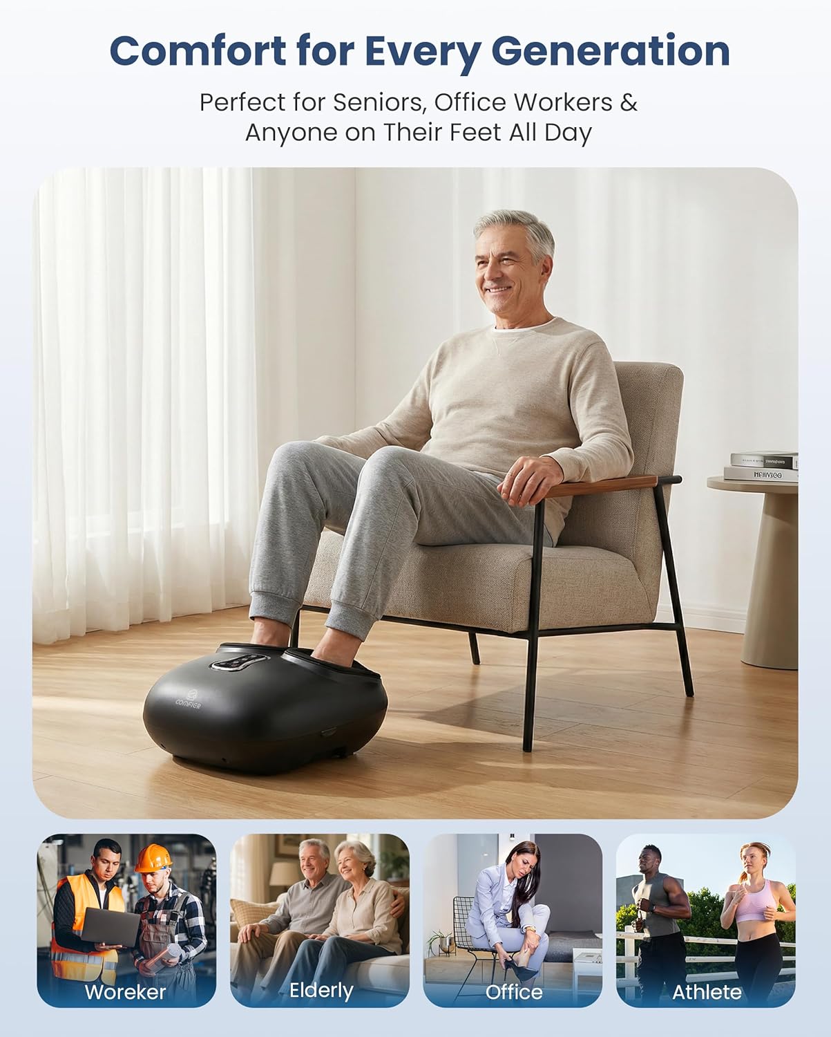 COMFIER Shiatsu Foot Massager with Heat,Vibration,Rolling Compression,FSA Eligible HSA Store,Feet Massager Machine for Plantar Fasciitis,Neuropathy Pain,Mothers Day Gifts for Women,Size up to 13“