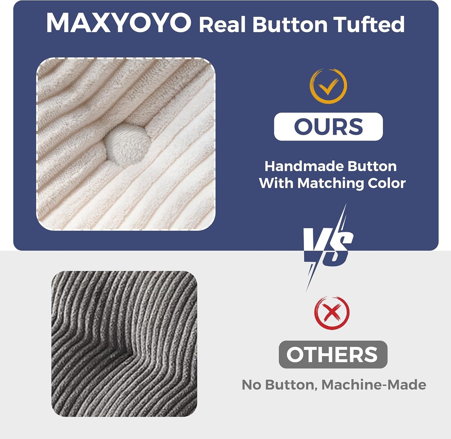 MAXYOYO 3-Seater Boneless Sofa Couch, Tufted Corded Sofa Lounge for Living Room, Comfy Bean Bag Chair High-Density Foam Couch with Pillows, No Assembly Required