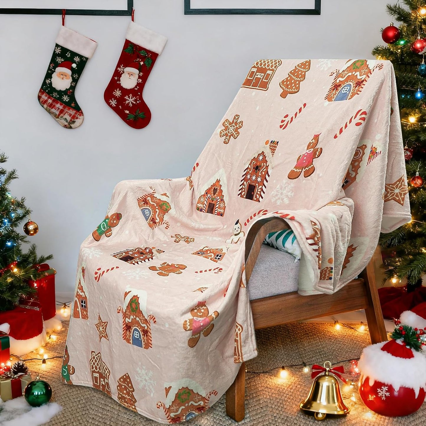 Christmas Throw Blanket Gingerbread Winter Fleece Flannel Blanket Merry Soft Cozy Plush Blankets for Couch Bed Sofa Joy Holiday Decor 60"X50"