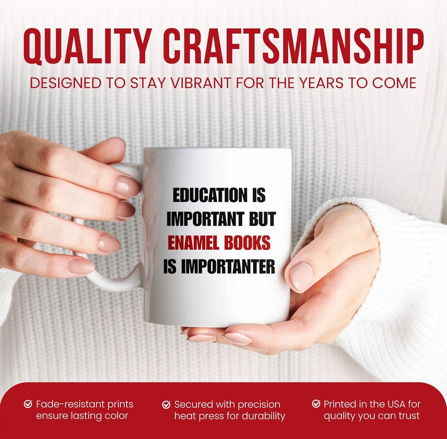 Education Is Important But Enamel Books Is Importanter Mug - Lover Coffee Cup - Bibliophile Funny Gift From - Literary Enthusiast Tea Mugs - Reading Cups - 11 Oz Ceramic Gifts For Collectors