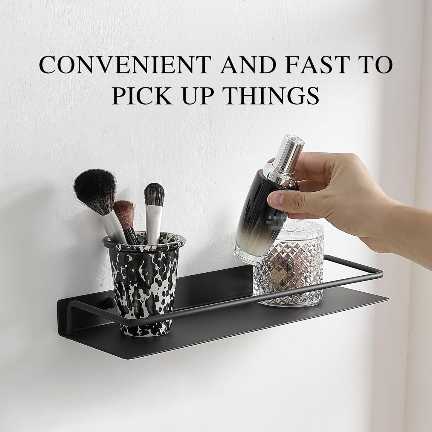 Small Shelf for Wall, Small Floating Shelf, Black Wall Shelves, Metal Bathroom Shelves, Metal Floating Shelves for Bathroom Bedroom Kitchen (Black, 8Inch)