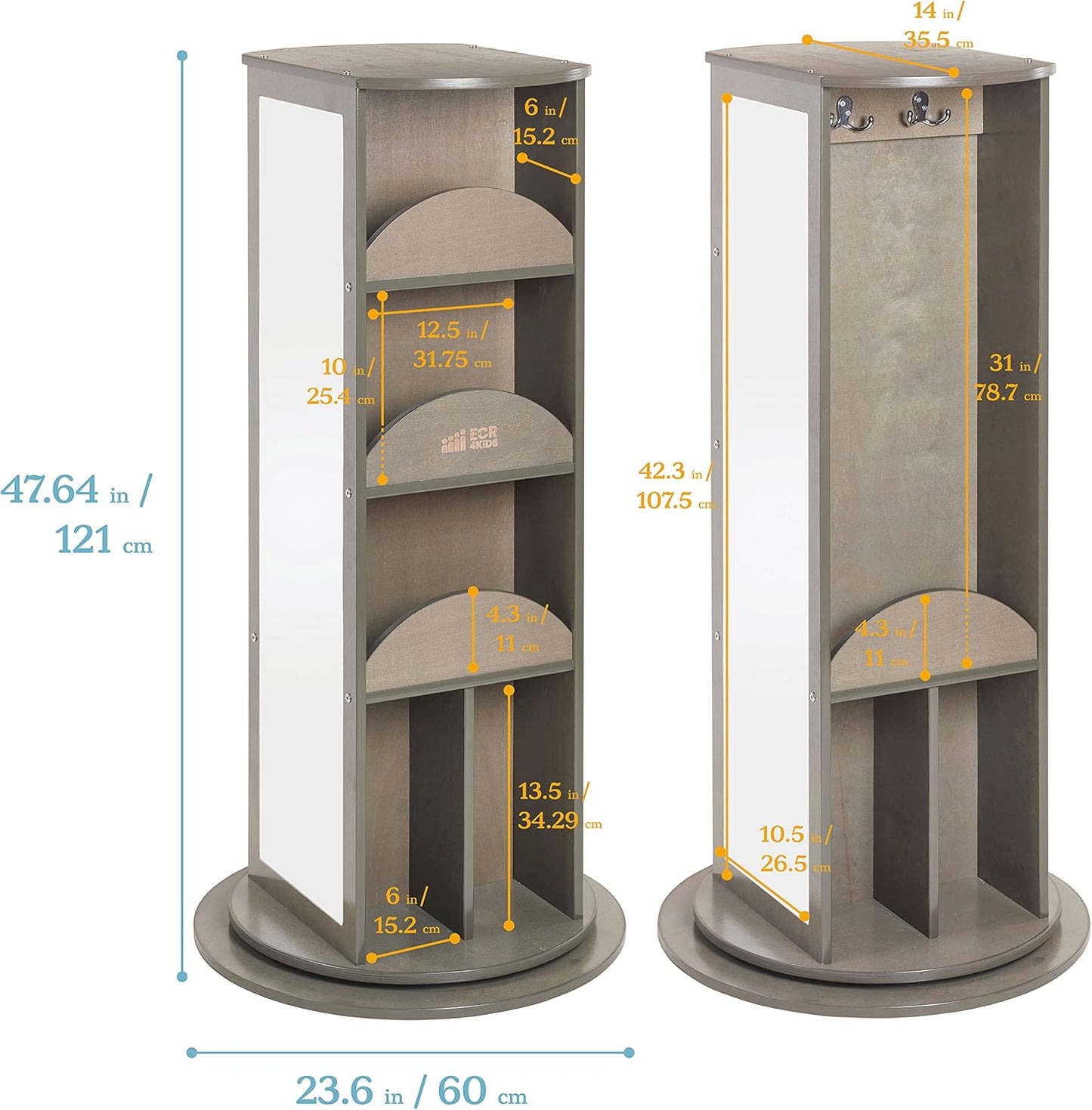 ECR4Kids Rotating Dress-Up Carousel, Costume Organizer, Grey Wash