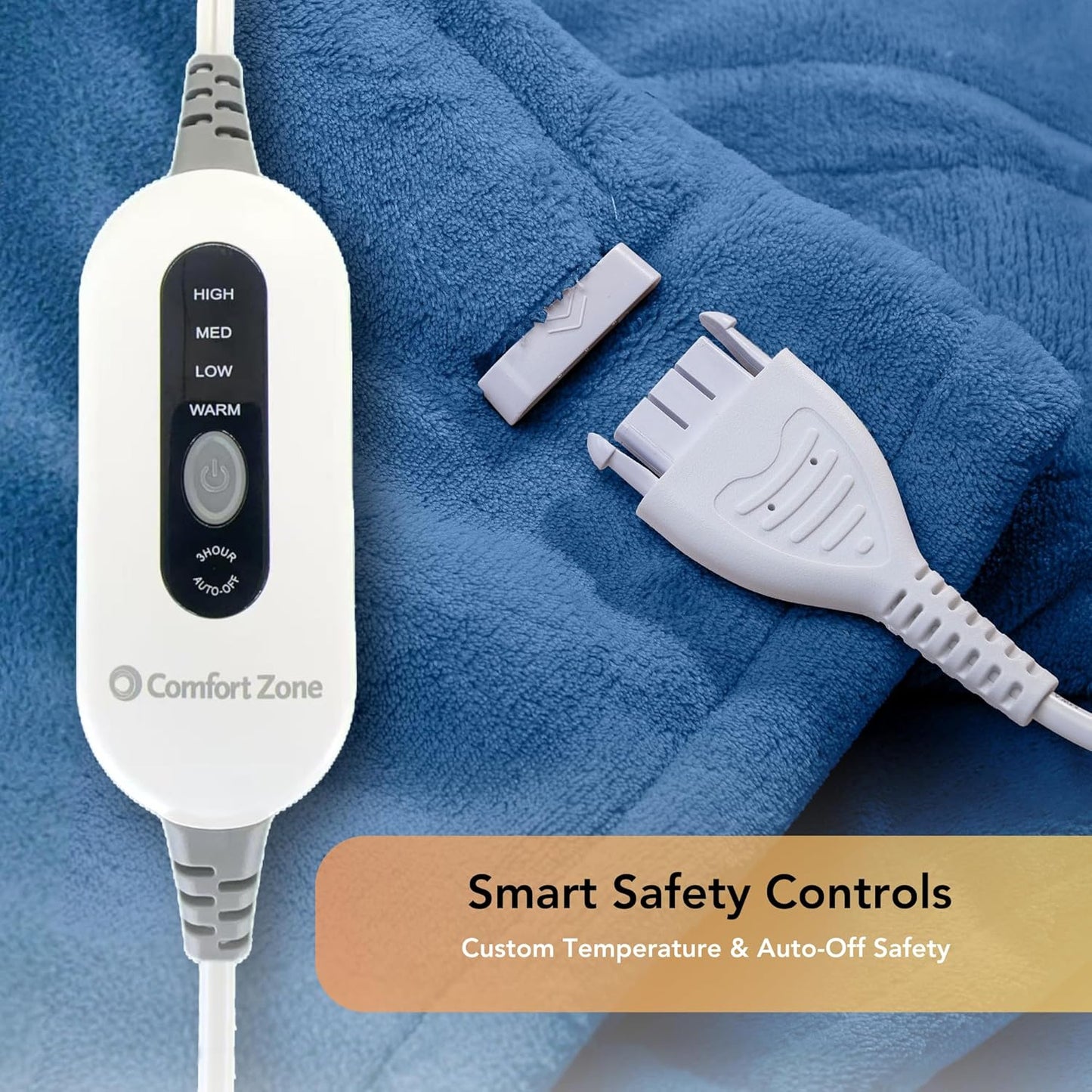 Comfort Zone Heated Blanket Electric Throw, Solid Pattern, Micro Plush Electric Blanket, Heating Blanket with 4 Heating Levels, 3H Timer, Auto Shutoff, Fast Heating (50x60 inches, Navy)