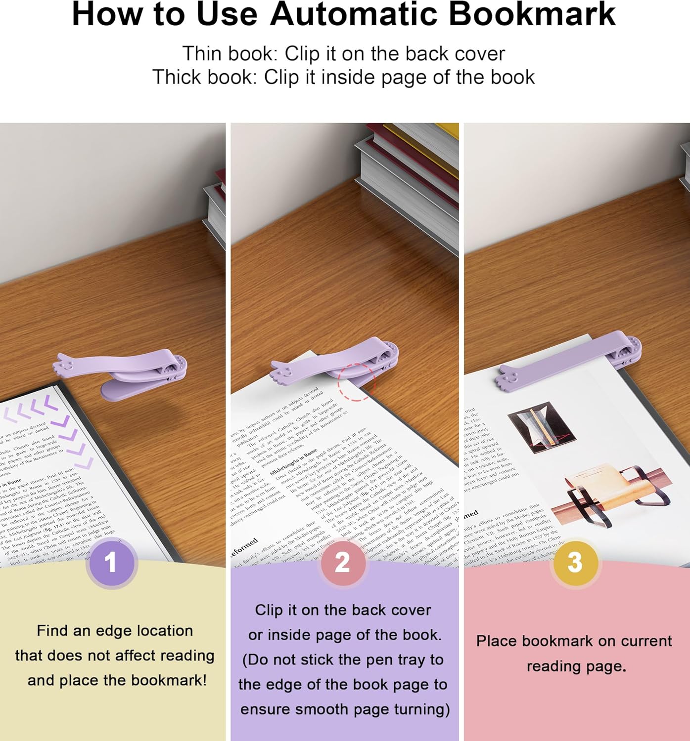 Nearockle 4Pcs Automatic Bookmark, Upgraded Silicone Book Marks with Pen Holder Slot for Women, Men, Kids, Book Lovers, Reading Accessories Bookish Gifts for Teacher, Student