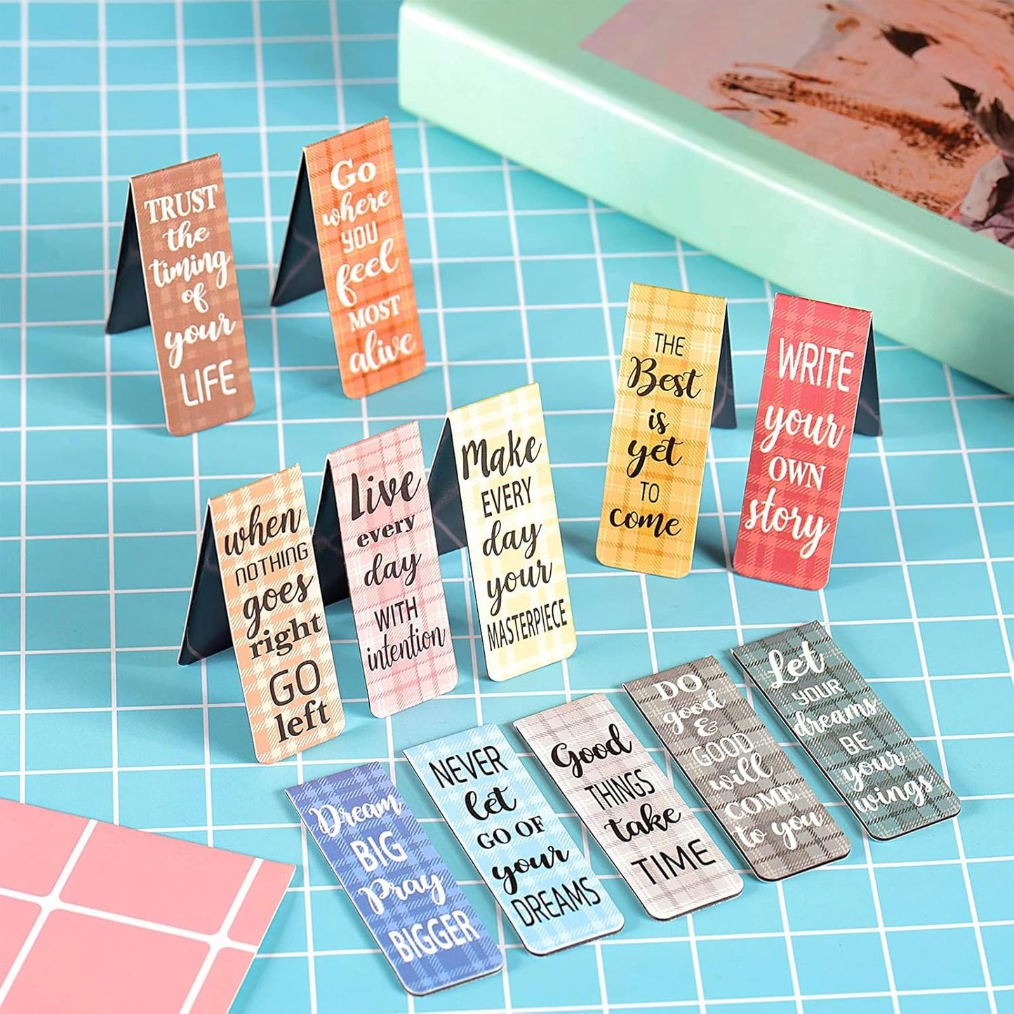 60 Pieces Inspirational Magnetic Bookmarks Motivational Bookmarks Magnetic Page Markers Assorted Magnet Page Clips for Students Teachers School Home Office Supplies (Simple Style)