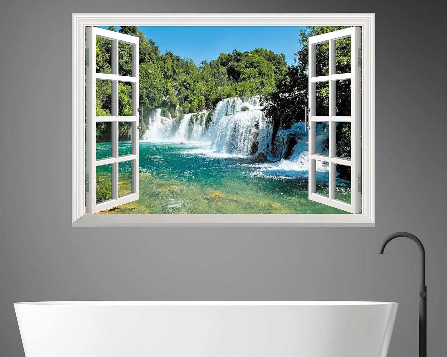 FLFK Fake Window Wall Sticker - Waterfall Faux Window Wall Mural for Wall Decor, Stick and Peel Wall Decals,24"x16"