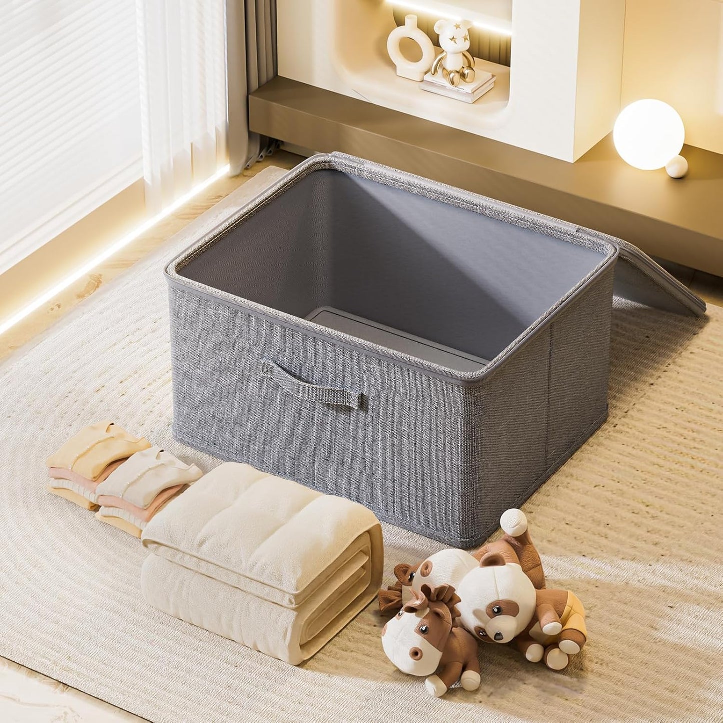 Collapsible Storage Bins for Home Organization,Grey storage Bins Waterproof Fabric Foldable Organizer Boxes [3 Pack], 17.72in x 13.78in x 10.24in (45CM x 35CM x 26CM)