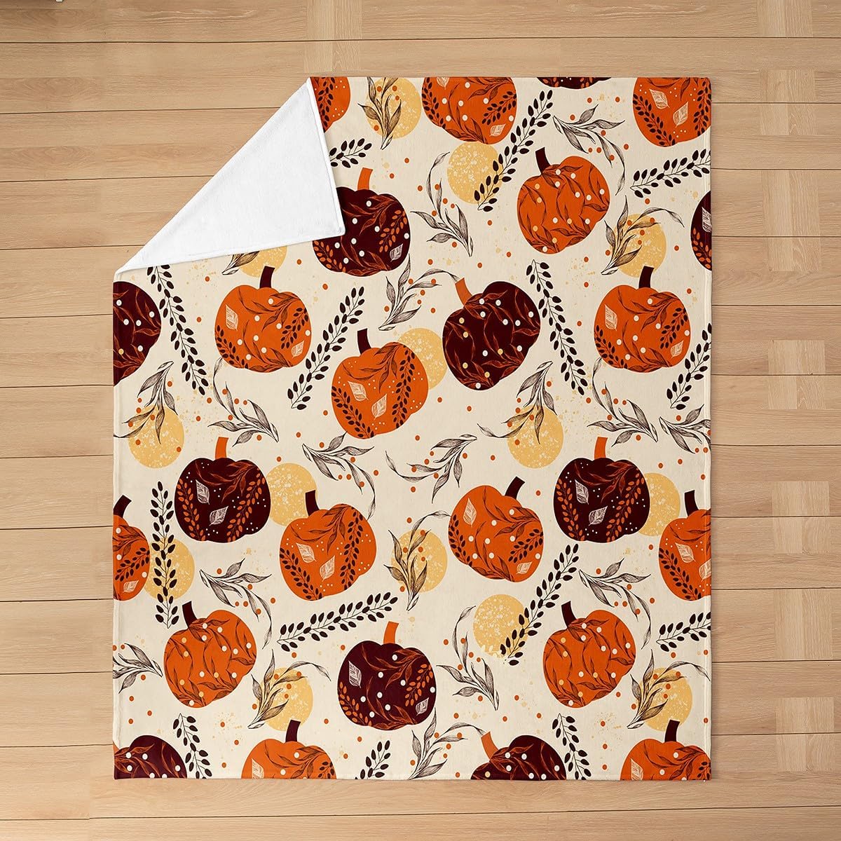 Erosebridal Fall Harvest Pumpkin Flannel Blanket Rustic Countryside Style Fuzzy Plush Throw Autumn Cabin Farmhouse Fleece Blanket for Kids Boys Girls,Pumpkin Leaf Decor for Bed Couch Queen 90"x90"