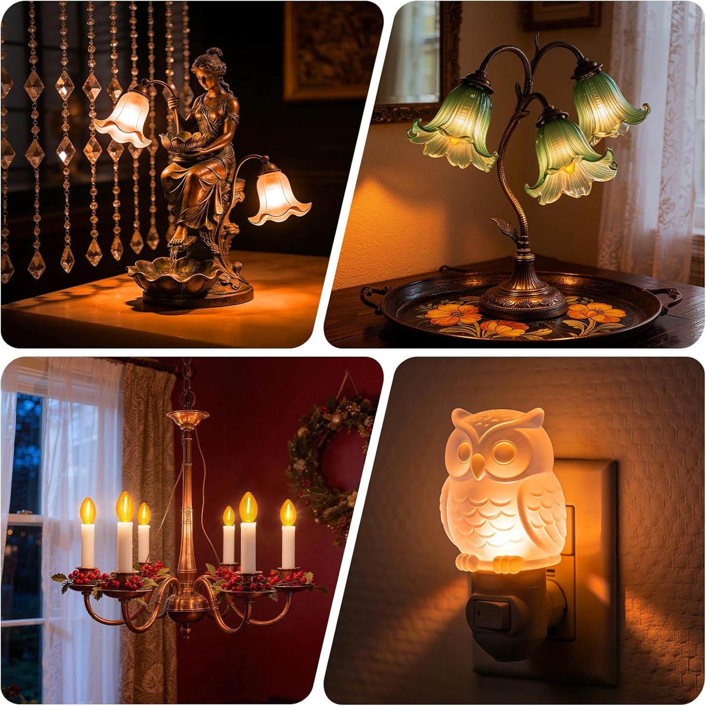 KINUR Night Light Bulbs, C7 LED Bulbs E12 Candelabra Base Amber 2200K, 1 Watt Equivalent 10W Incandescent Bulb, Salt Lamp and Window Candles & Chandeliers Replacement Bulb 6 Pack (6, Amber)