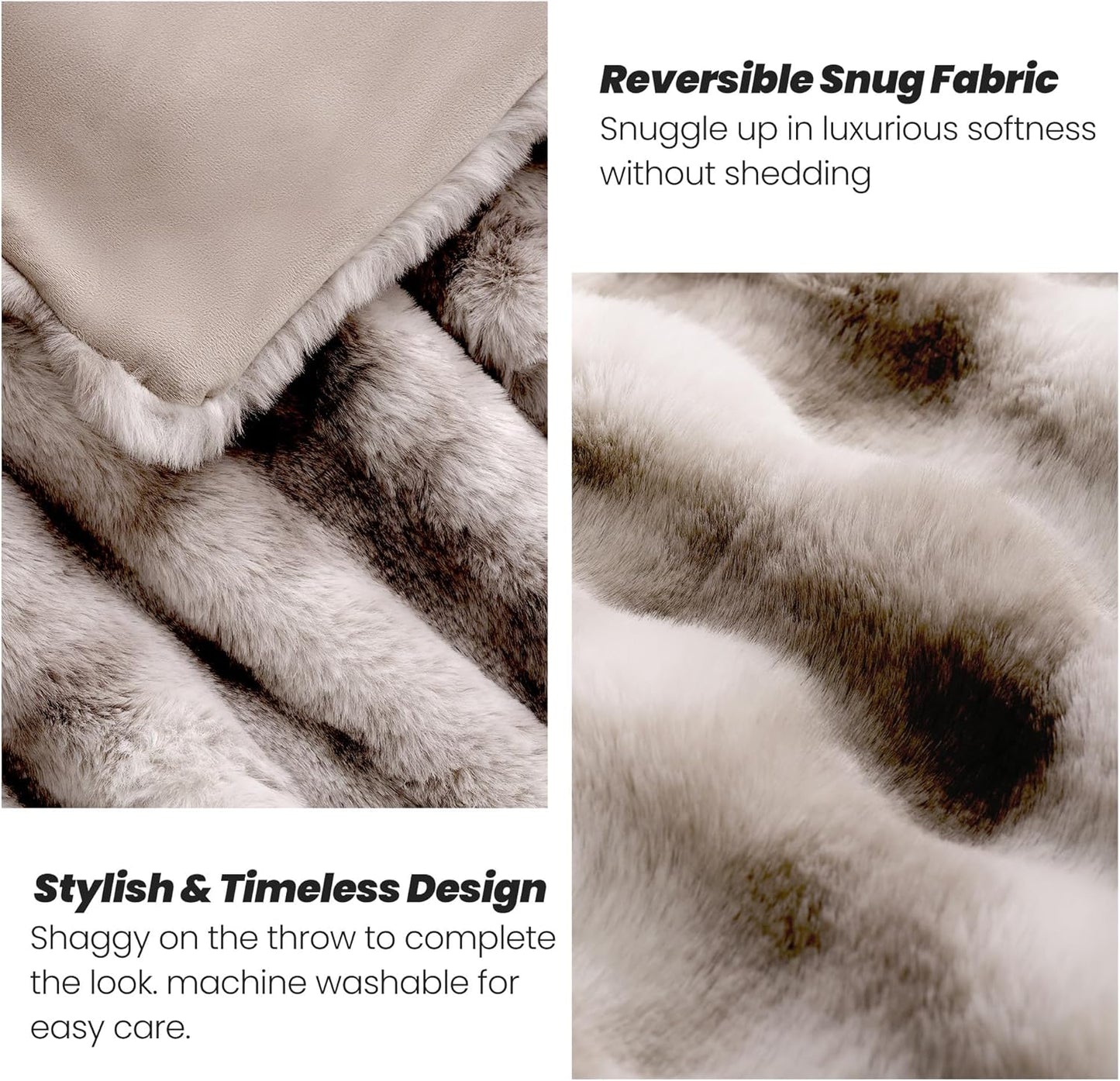 Touchat Luxury Faux Rabbit Fur Throw Blanket for Couch, Super Heavy Warm Cozy Blanket for Sofa Bedroom Living Room, Ultra Soft Fluffy Reversible Plush Blanket for Home Decor Gifts, Tie-dye Coffee